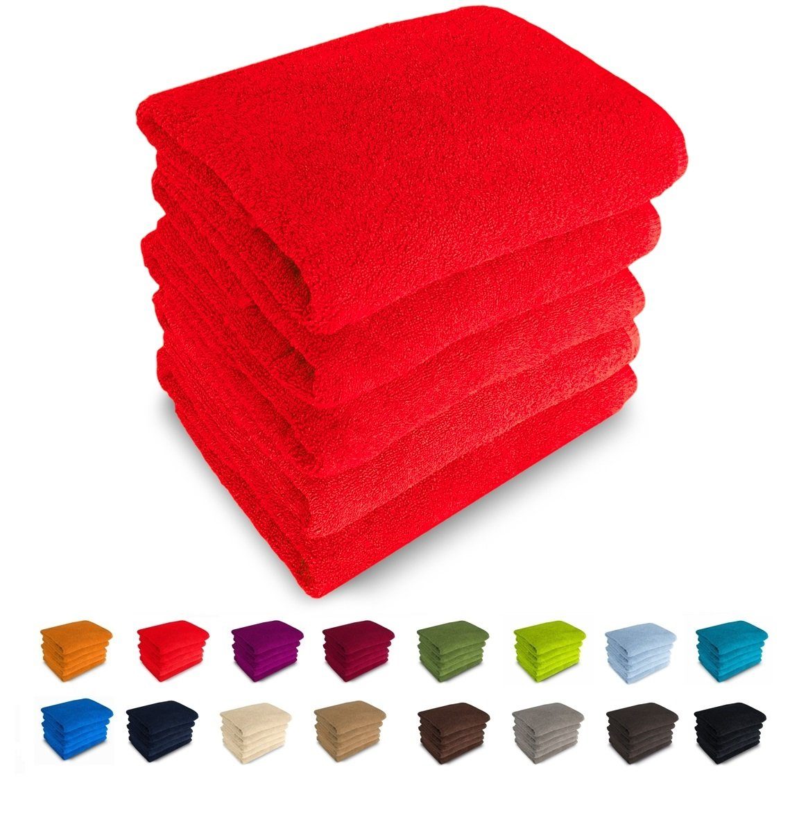 MatratzenL.A.B® Handtuch Set Rimini 500 g/m², 100% Baumwolle, (Duschtücher 70x140 cm Set, 5-tlg), Frotee, mit Aufhänger, 23 Farben, einzeln verpackt rot - 23 | Handtuch-Sets