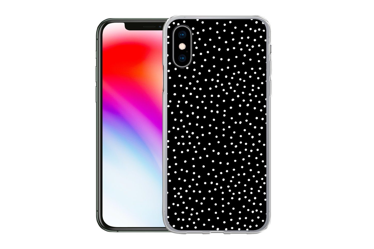 MuchoWow Handyhülle für Apple iPhone X Polka dots - Schwarz - Weiß, Smartphone-Bumper, Print, Handy Schutzhülle Dünn