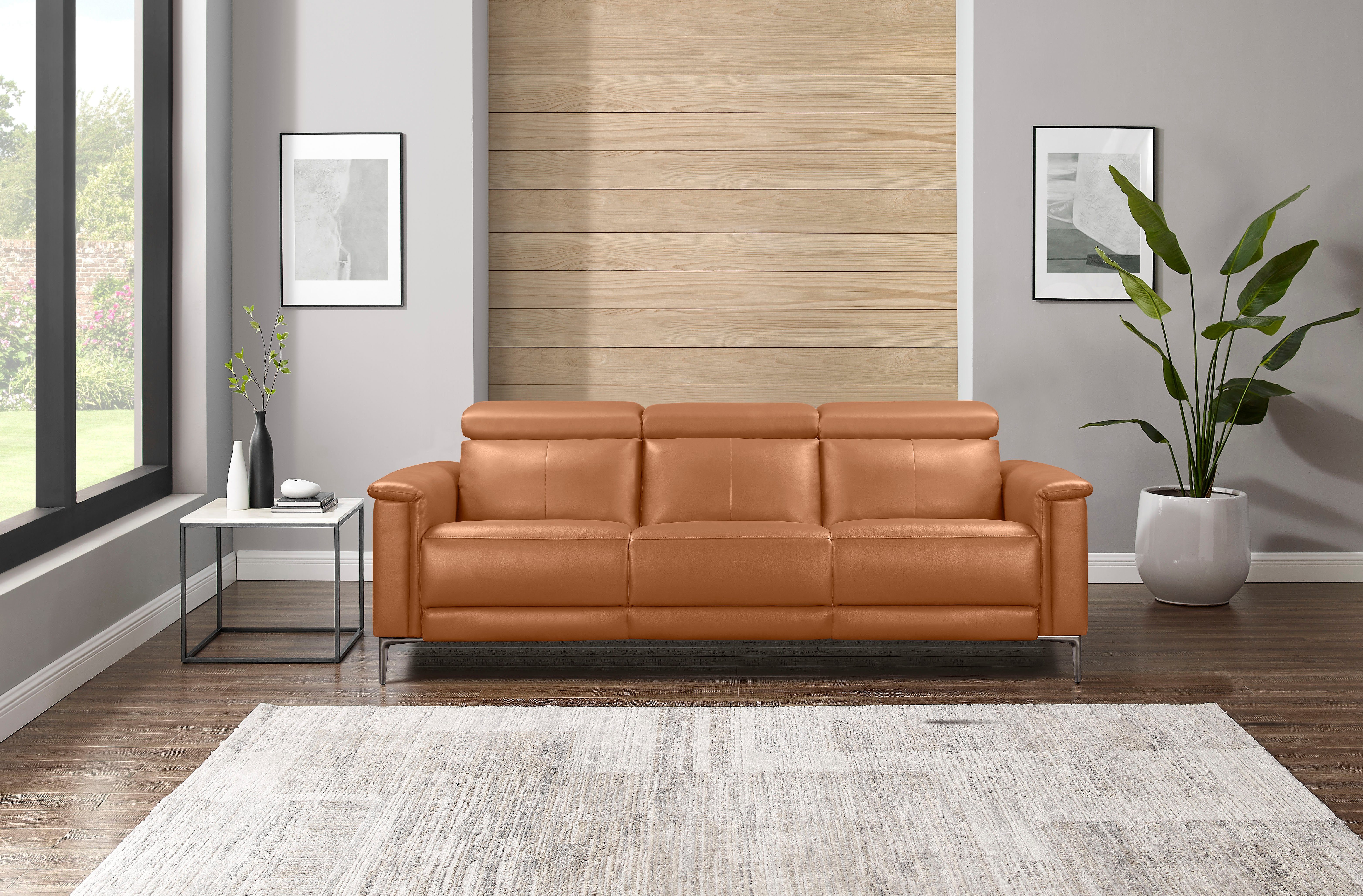 OTTO home 3-Sitzer LUND,Naturleder, 222 cm, man. o. elektr. Relaxfunktion in 2 Sitzen, (links/rechts), USB-A bei elektrischer Ausführung, Kopfteilverstellung