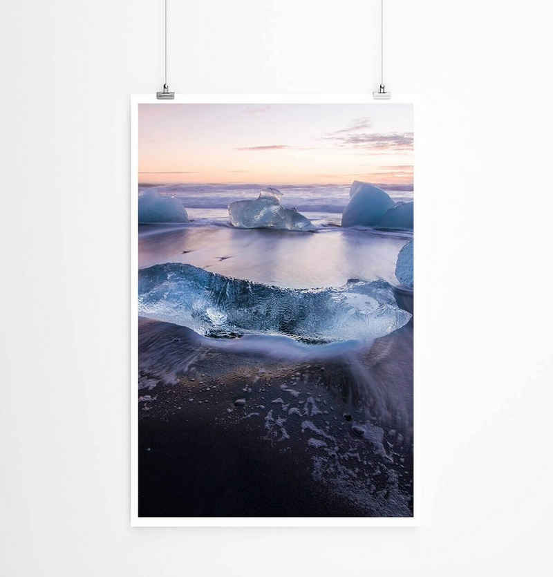 Sinus Art Poster Landschaftsfotografie 60x90cm Poster Eis am vulkanischen Strand Island