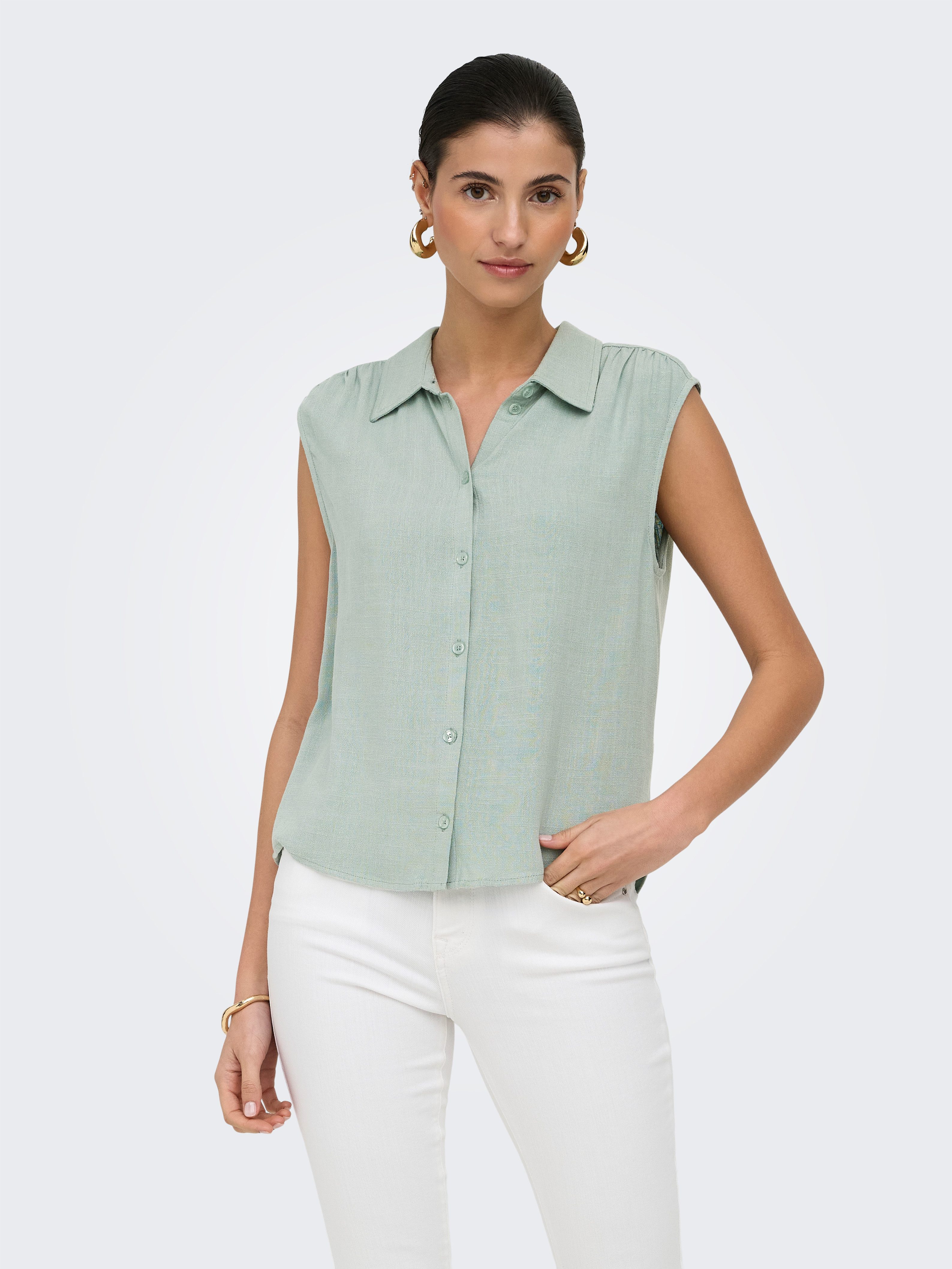 ONLY Blusentop ONLSIESTA S/L LINEN BL SHIRT PNT NOOS mit Leinen