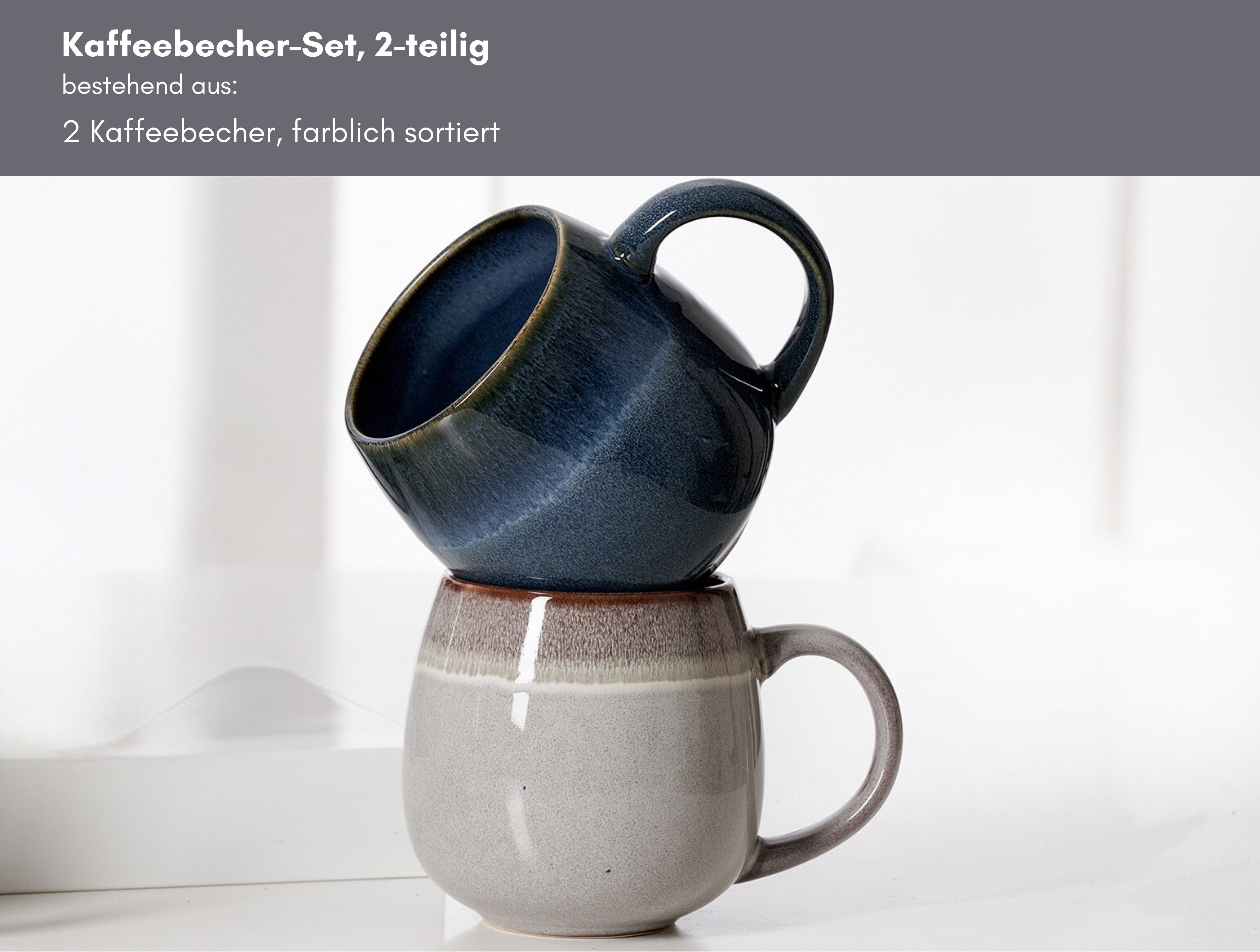Ritzenhoff & Breker Becher Lagom, 2-tlg., Steingut, 2-teilig, Reaktivglasur, jedes Stück ein Unikat, 475 ml