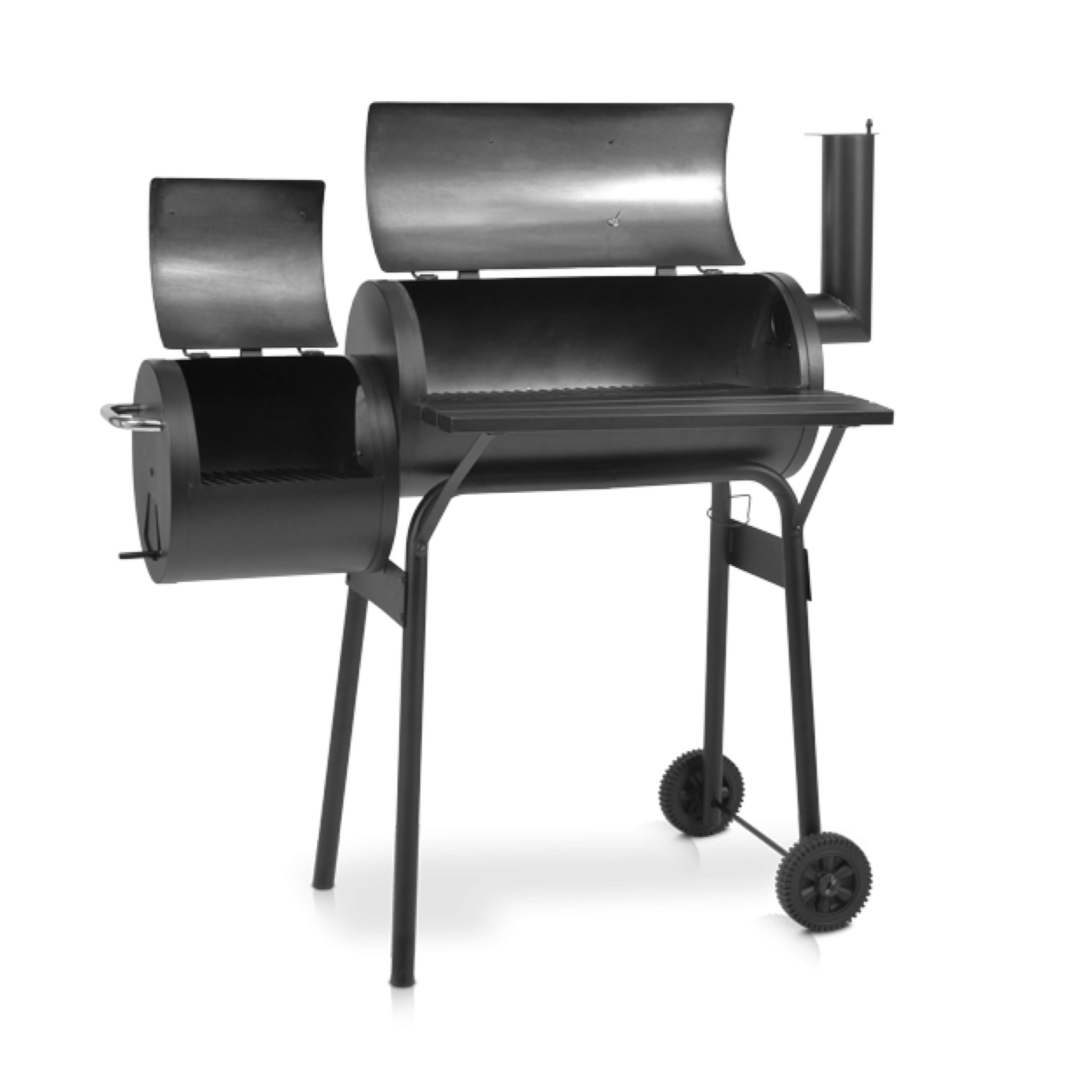Hecht Smoker Holzkohlegrill Grillwagen mit Deckel, Thermometer, 2 Brennkammern, 1 mm Stahlblech, Drosselklappen