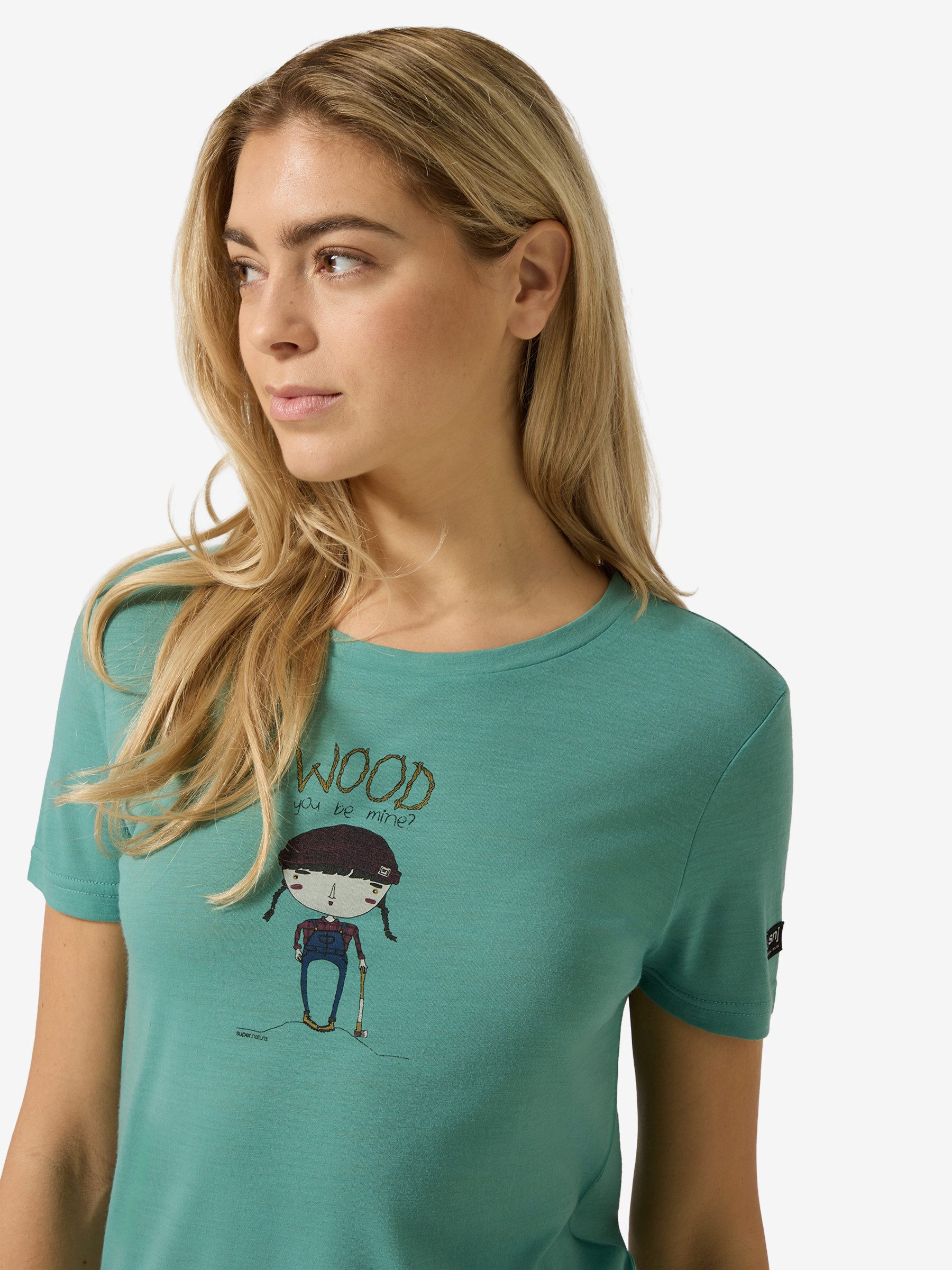 SUPER.NATURAL T-Shirt für Damen,Merino W WOOD CRAFTINE TEE mit Aufdruck, autmungsaktiv