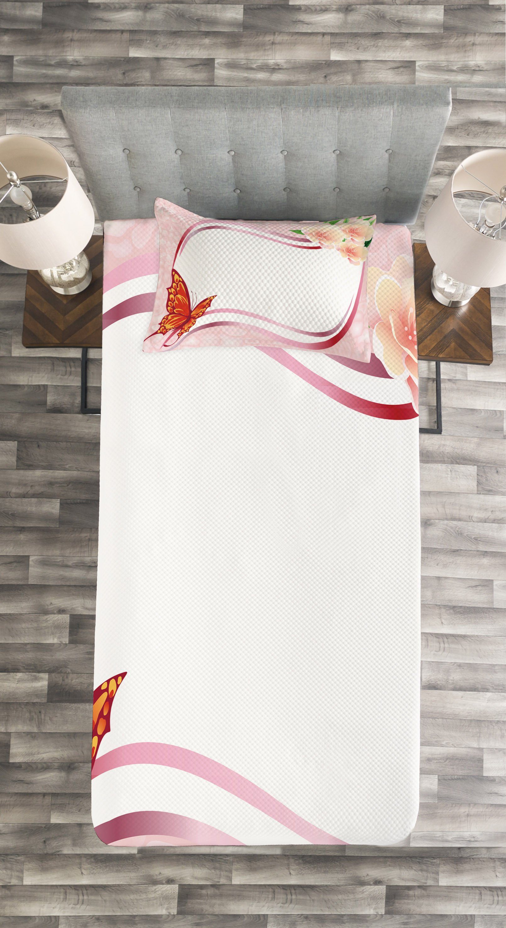 Waschbar, Abstract Kissenbezügen Tagesdecke Schmetterling mit Rosa Floral Abakuhaus, Set