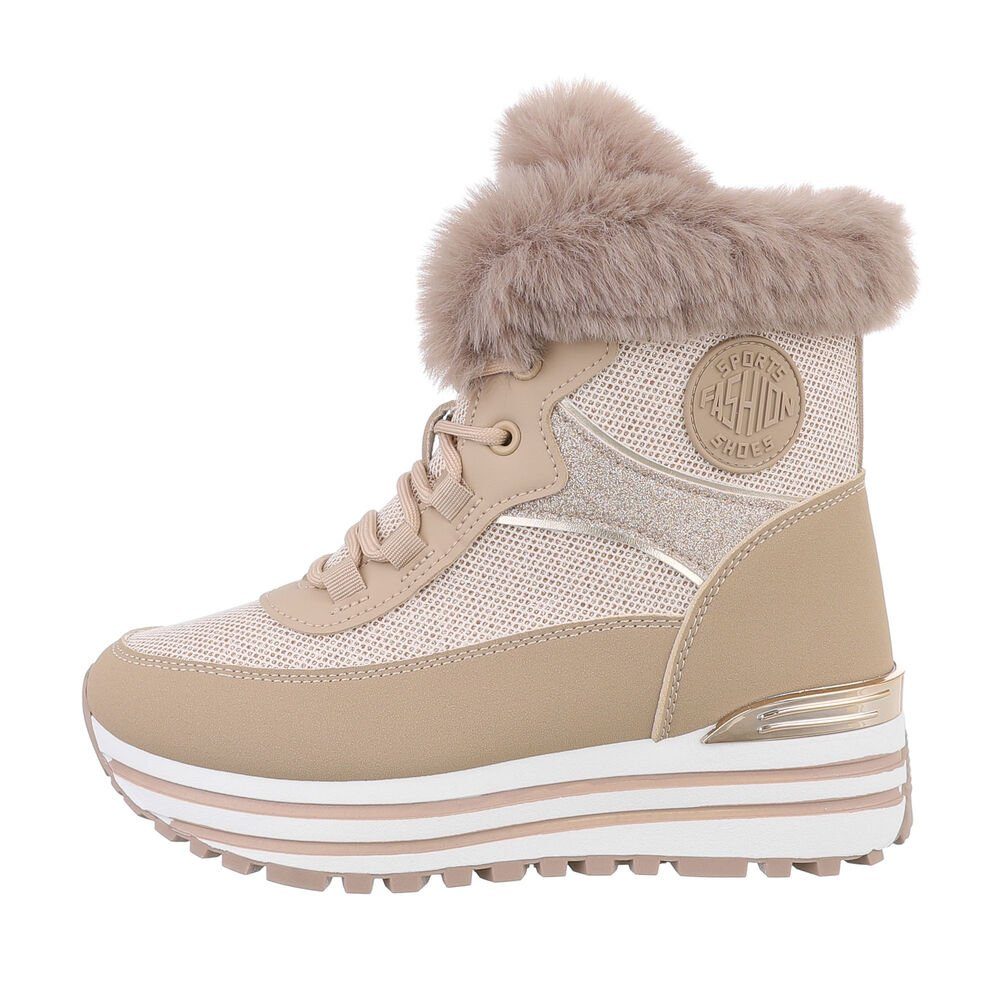 Ital-Design Damen High-Top Freizeit Sneakerboots Keilabsatz/Wedge Sneakers High in Hellbraun