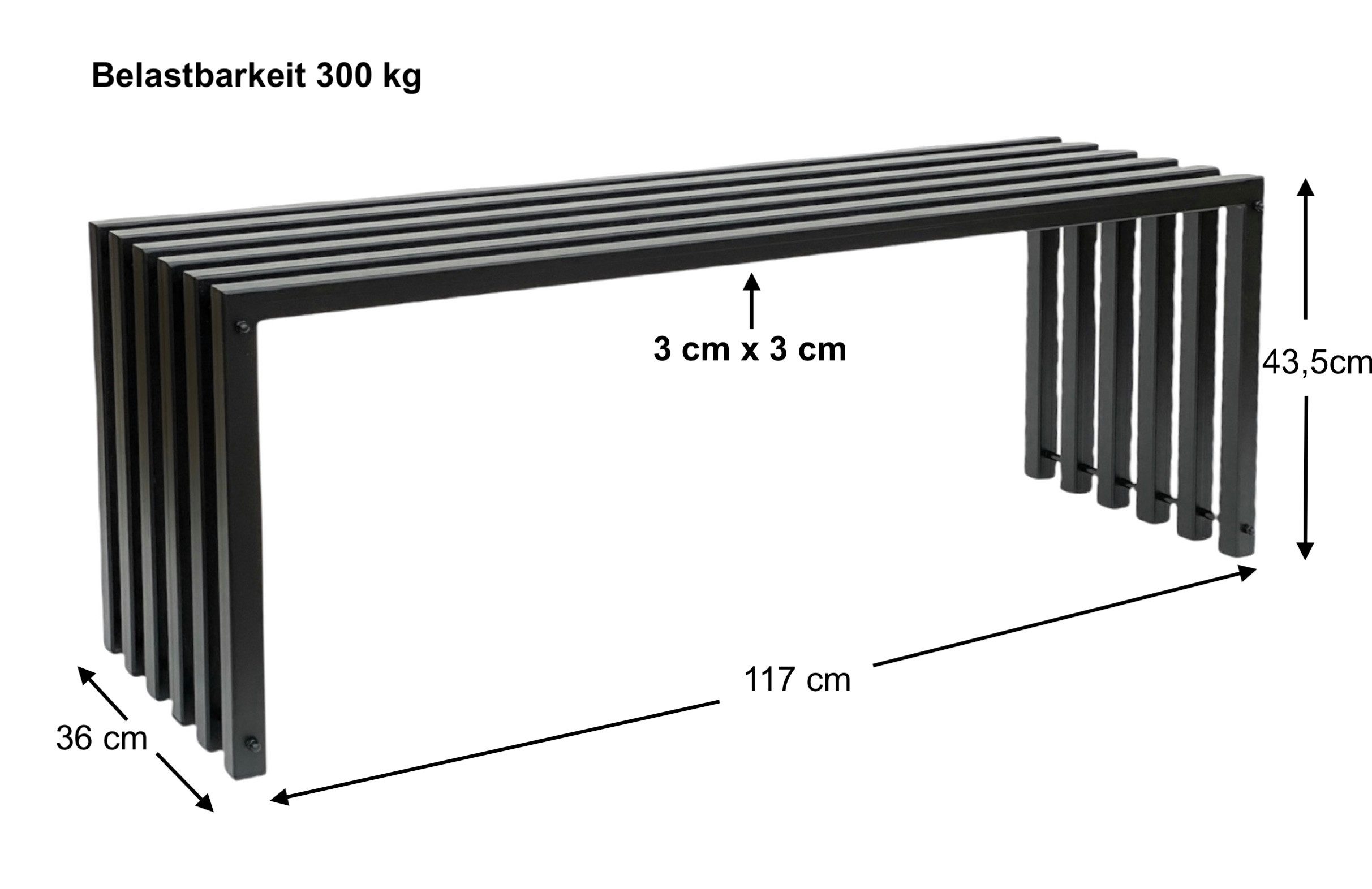 DanDiBo Gartenbank Metall Massiv Wetterfest Schwarz 60-120 cm Sitzbank Ela Parkbank