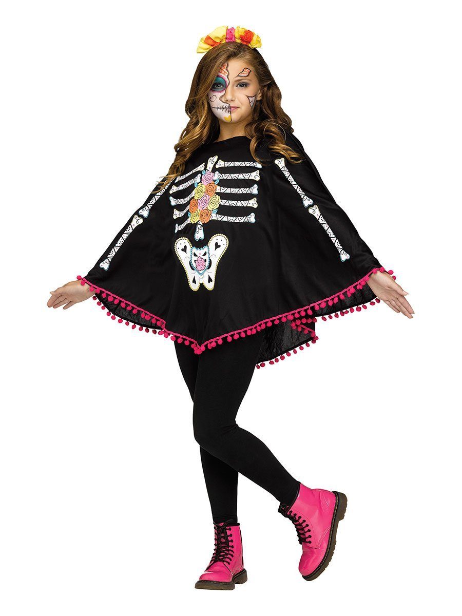 Kostüm Skelett Poncho - Halloween Kostüm Kinder Mädchen