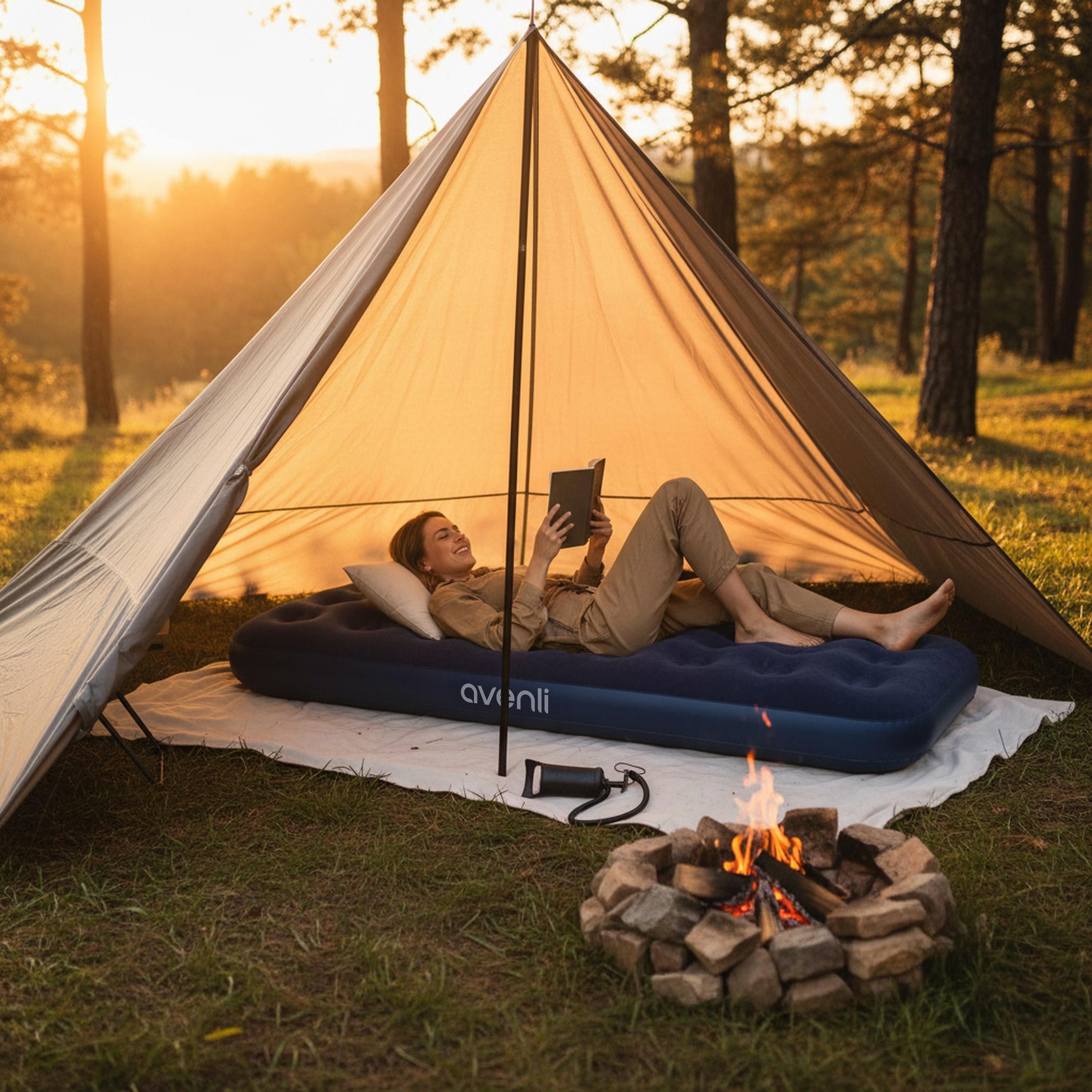 Avenli Luftmatratze Luftbett Camping für 1 Person mit Pumpe 191x73x22cm Single-Size, (aufblasbar Ideal als Reisebett oder Isomatte, 1-St., Set mit Luftpumpe), Indoor und Outdoor mit beflockter Oberfläche