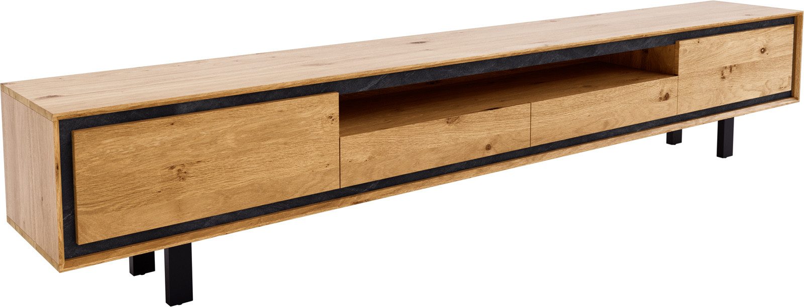 DELIFE Lowboard Stonegrace, Eiche Natur 240 cm 2 Türen 2 Schubladen 1 Fach Fuß Vierkant Metall Sch