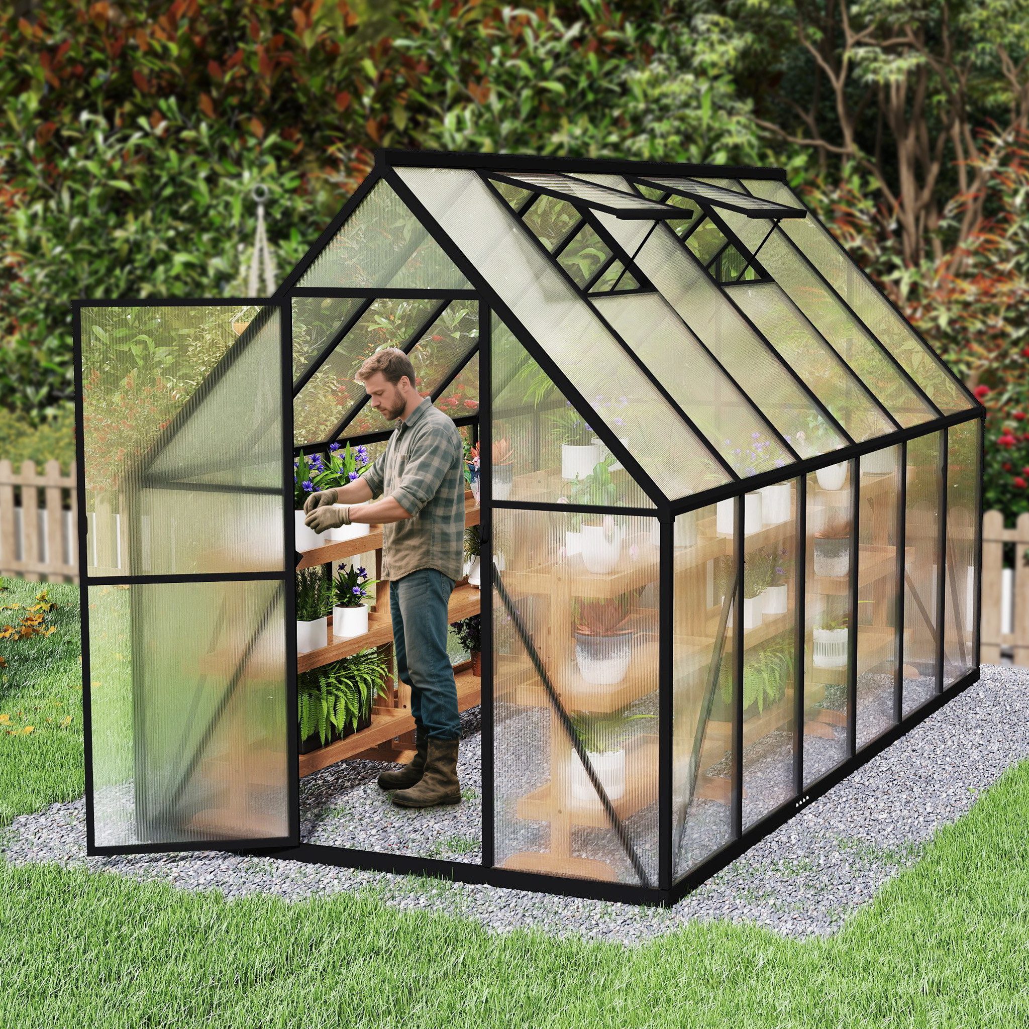 FIVMEN Gewächshaus ALU mit Fundament rostfrei BxTxH: 340 × 180 × 195 cm, Premium Gartengewächshäuser Aluminium mit 6 cm Fundament