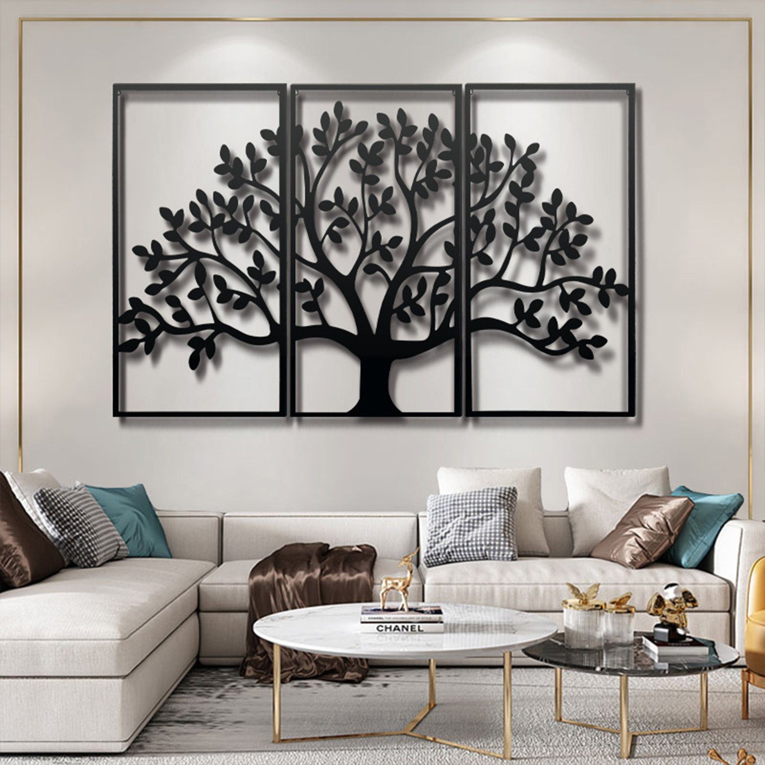 Vicbuy Wanddekoobjekt 3er Set Wandskulptur aus Metall, Baum des Lebens Wanddekoration (Schmiedeeisen Wandverzierung, Wanddeko, Wandkunst, Wandmalerei, für Wohnzimmer, Schlafzimmer, Esszimmer, Moderne Deko)