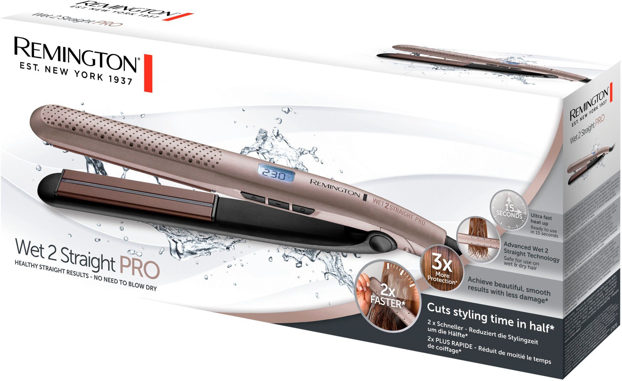 Remington Glätteisen S7970 WET 2 STRAIGHT PRO Keramik-Beschichtung, für gesunde Ergebnisse in der 1/2 Zeit, kein Föhnen notwendig
