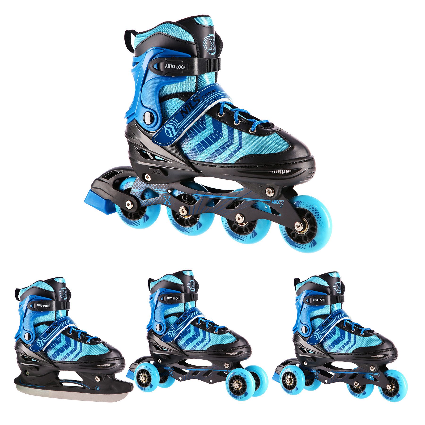 NILS EXTREME Роликовые коньки 4-IN-1 Inliner Schlittschuhe Ролики wechselbare Kufen, Verstellbare Размер & verstellbare Rollen