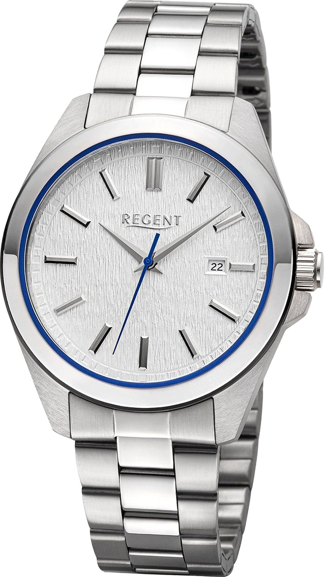 Regent Quarzuhr Regent Herren Armbanduhr Metallarmband 41mm), Herren (ca. rund, Analog, extra blau groß Armbanduhr