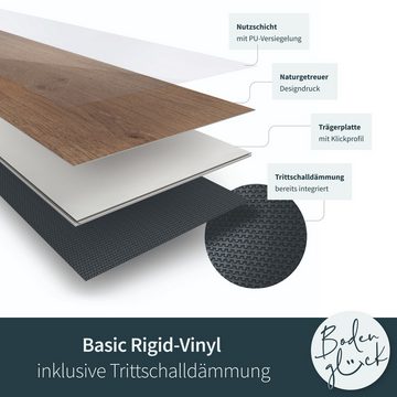 Bodenglück Vinylboden Klick-Vinyl Stein "Eislingen", Klick Vinyl in Fliesenoptik mit Trittschalldämmung, 620 x 310 x 5 mm, Paketpreis für 1,92 m², Fußbodenheizung geeignet, Wasserfest, V-Fuge