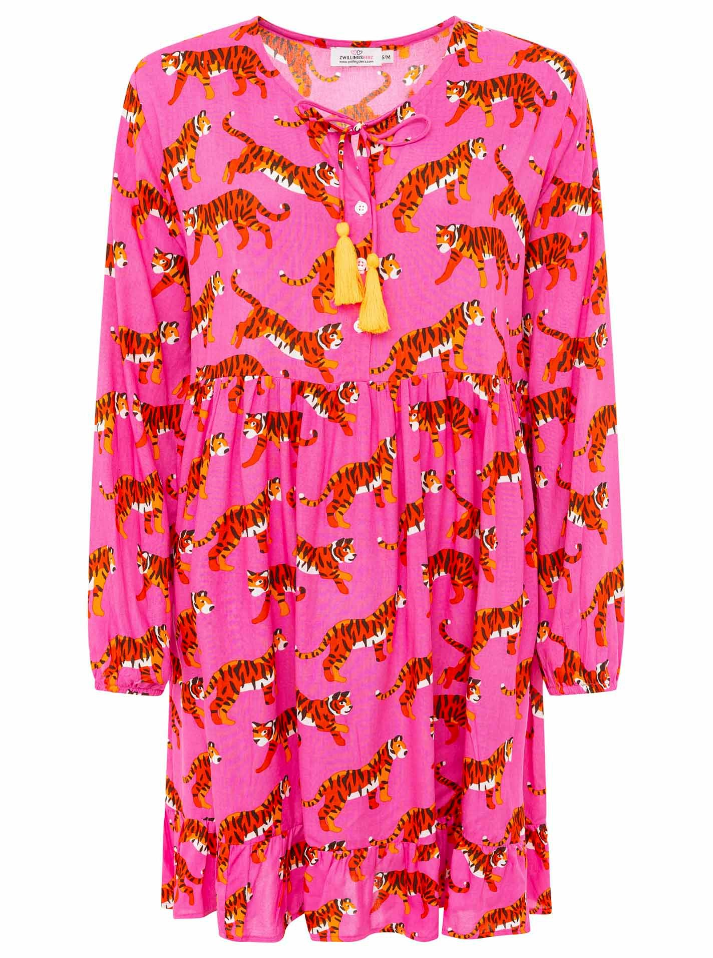 Zwillingsherz Sweatkleid "Trendy Tiger" Tigermotiv, mit Tassel lange Ärmel, figurumspielend
