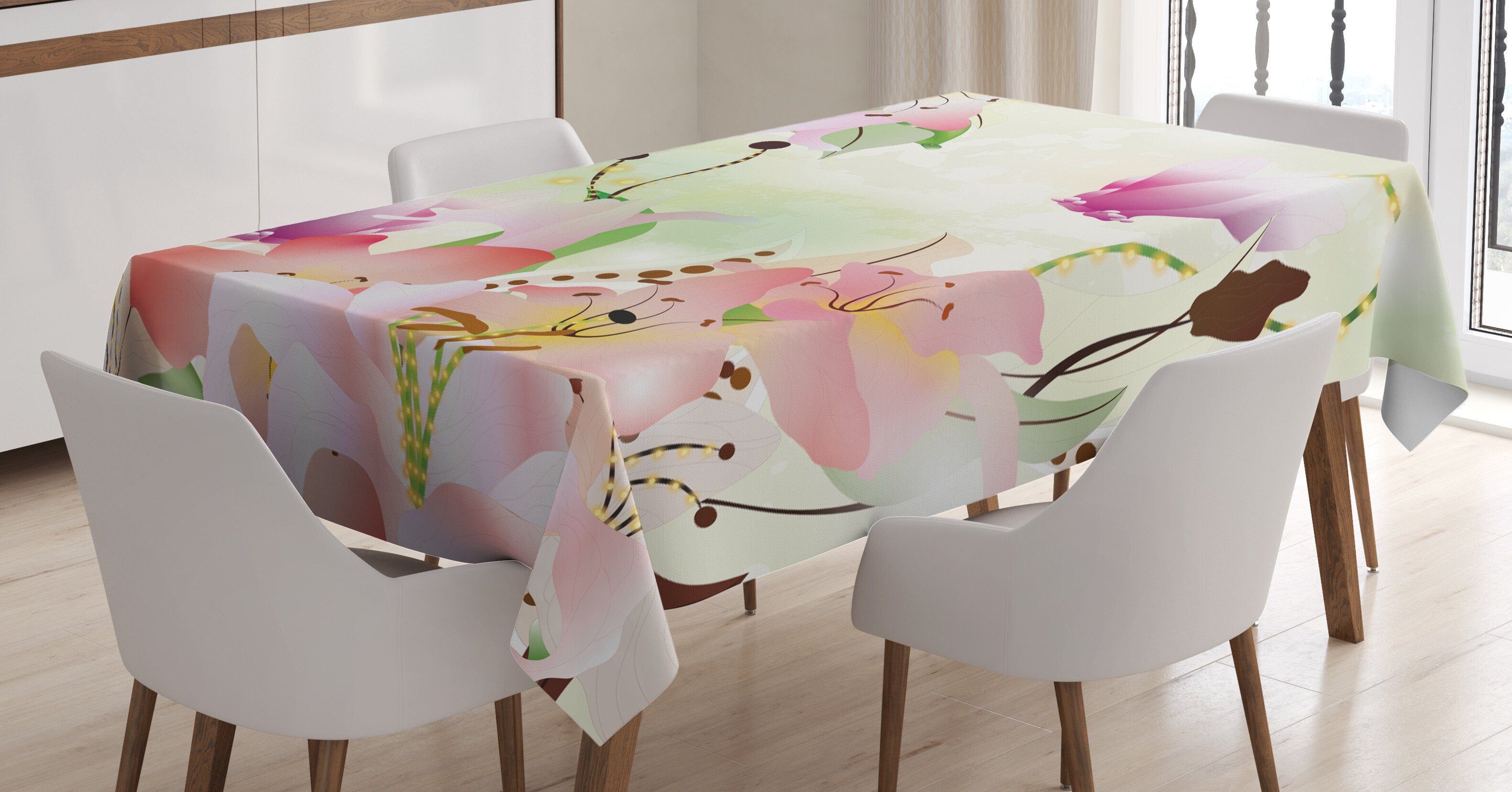 Abakuhaus Tischdecke Farbfest Waschbar Für den Außen Bereich geeignet Klare Farben, Romantisch Abstrakte Blumen-Knospen