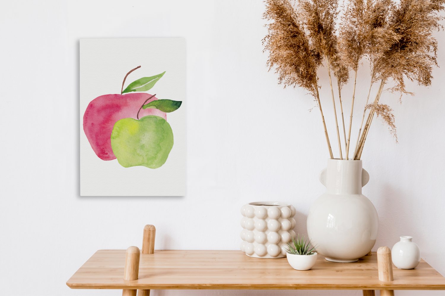 OneMillionCanvasses® Leinwandbild inkl. Äpfel St), bespannt fertig - Leinwandbild 20x30 Zackenaufhänger, cm Aquarell (1 - Gemälde, Weiß