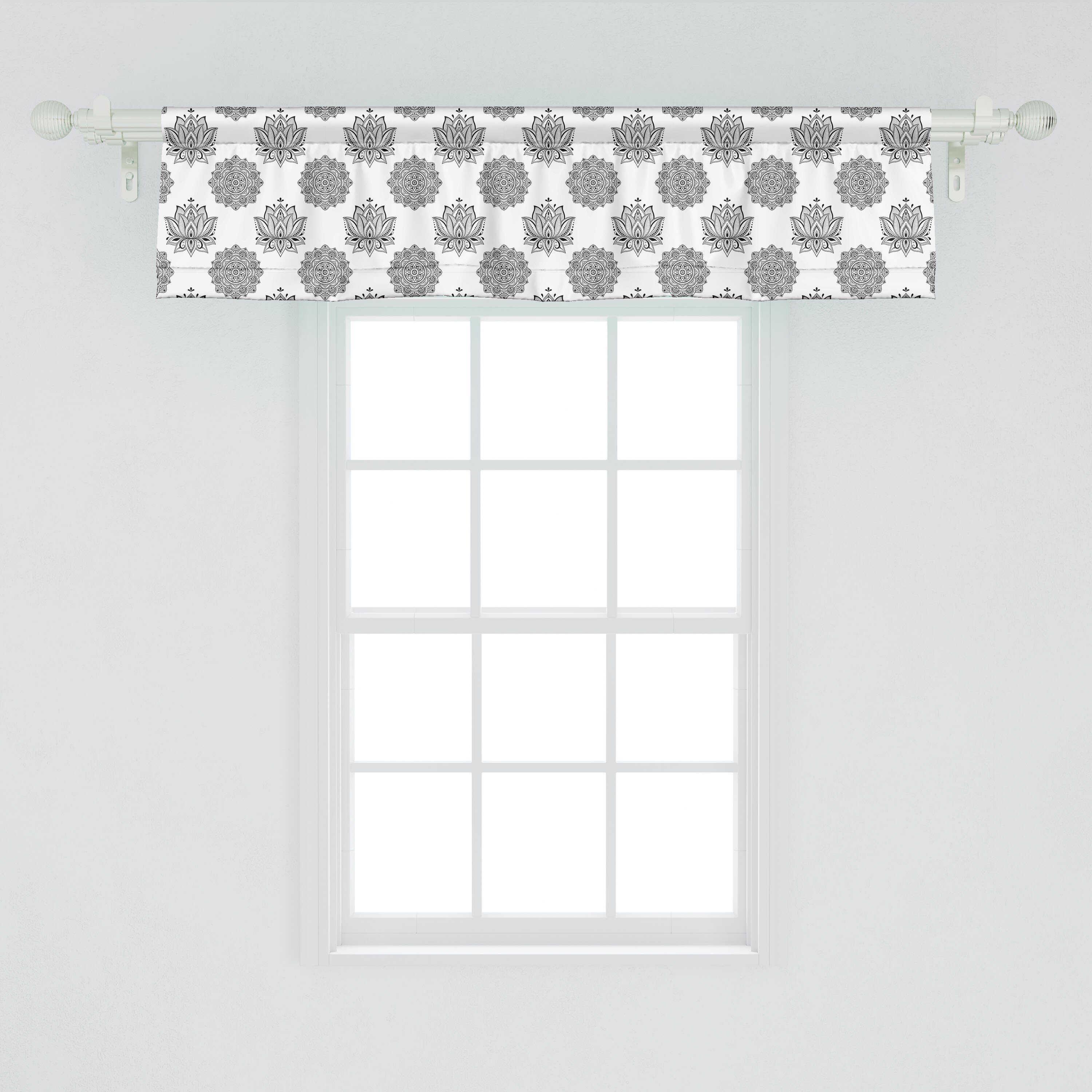 Flower Mandala Dekor Microfaser, für Schlafzimmer Küche Lotus Vorhang mit Wie Abakuhaus, Volant Stangentasche, Ethnisch Scheibengardine