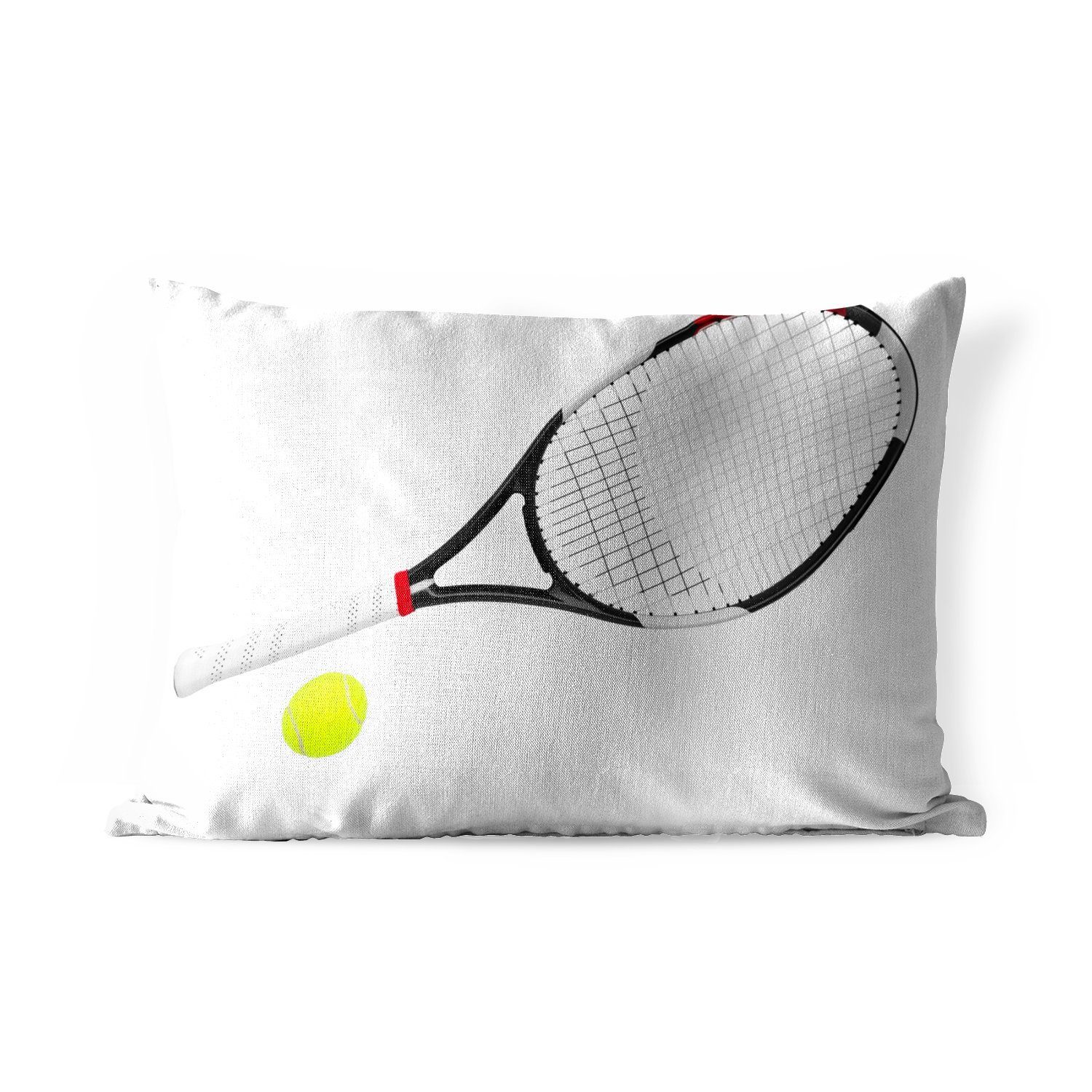 MuchoWow Dekokissen Tennisschläger und Tennisball auf einem weißen Hintergrund, Outdoor-Dekorationskissen, Polyester, Dekokissenbezug, Kissenhülle