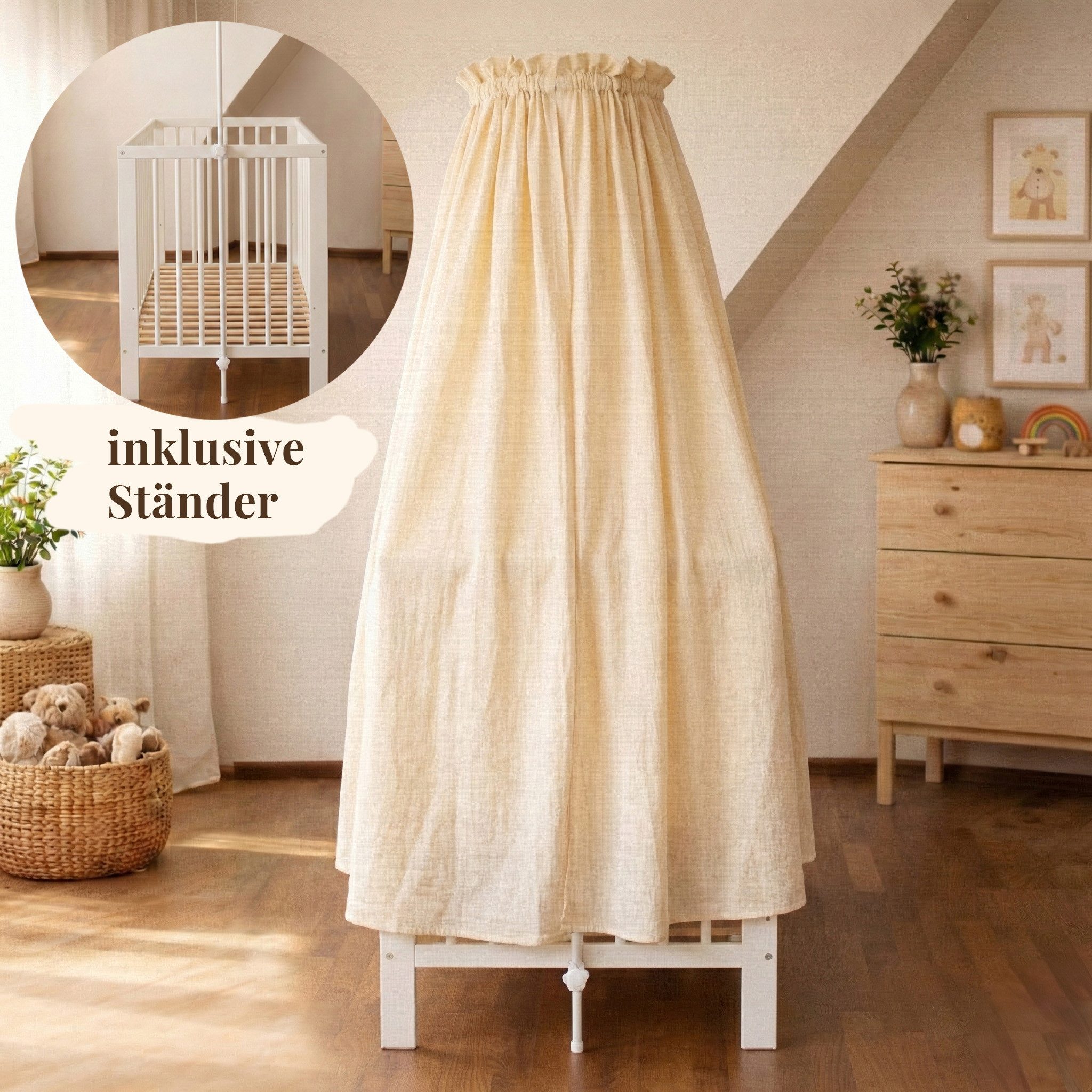 Babykajo Betthimmel Stoff + Ständer (Set, 1-tlg., in verschiedenen Varianten), Betthimmel Ständer mit Betthimmel für Babybetten – Bild 5 von 5