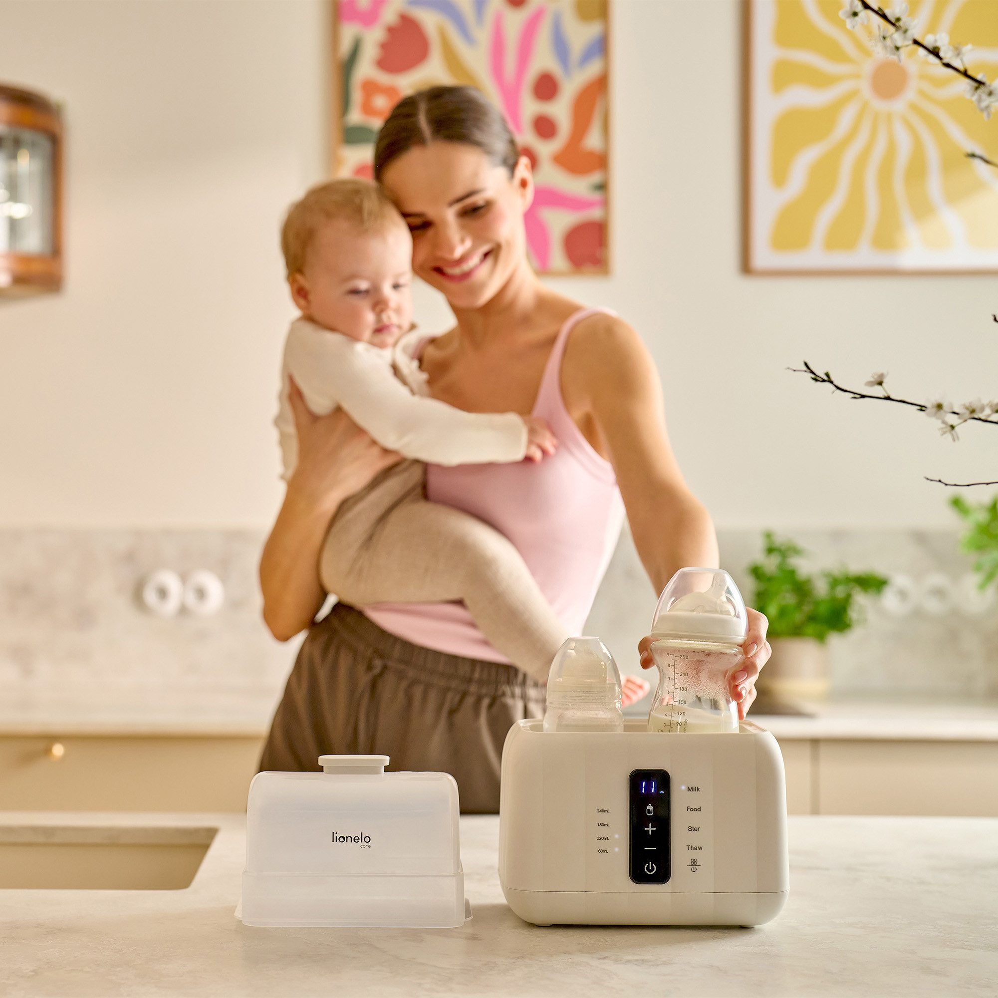 lionelo Babyflaschenwärmer THERMUP DUO, 6in1-Funktion/Doppelkammer/Touchpanel/Abschaltautomatik