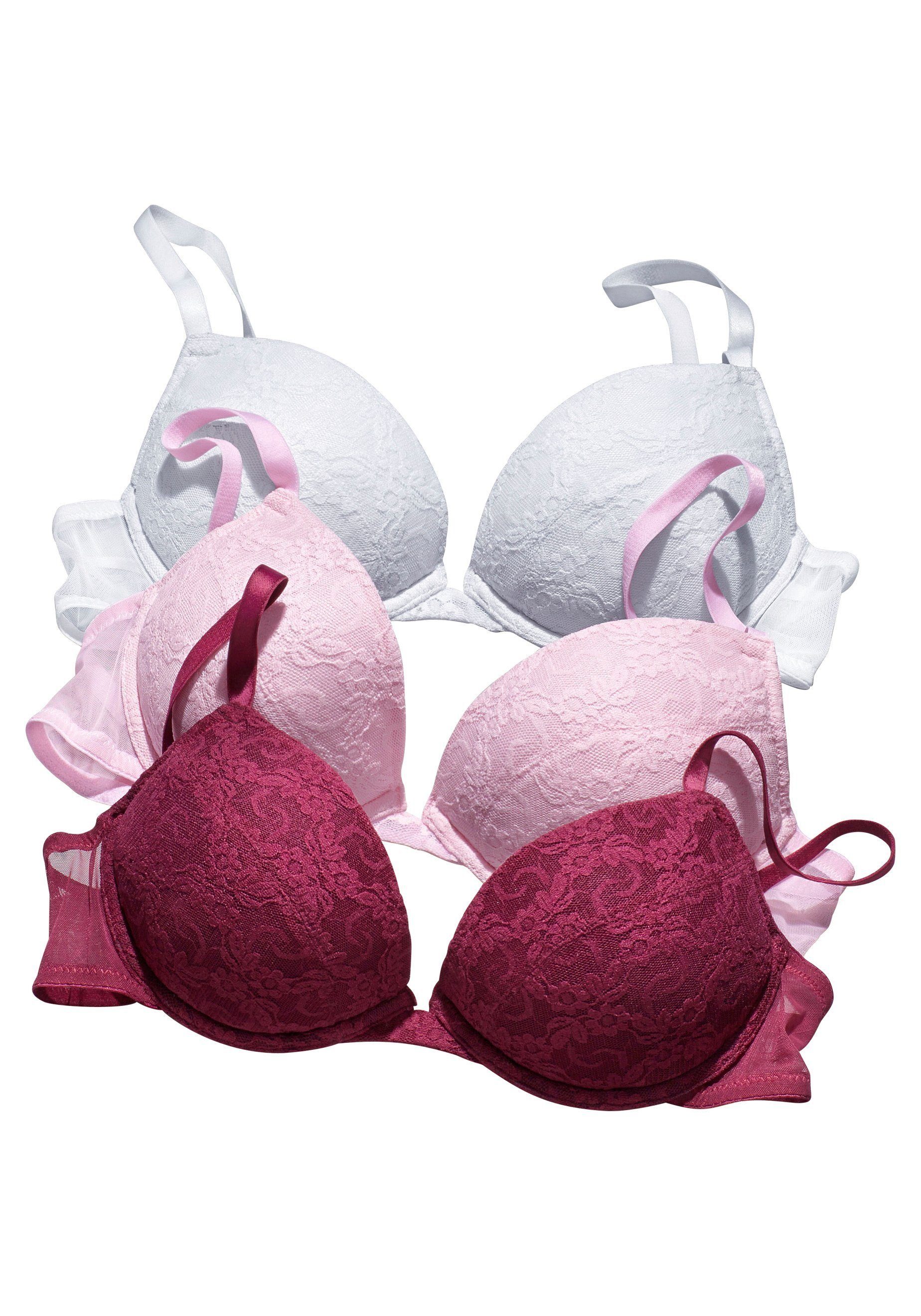 petite fleur Push-up-BH (Packung, 3 Stück) mit Bügel und herausnehmbaren Kissen, Dessous