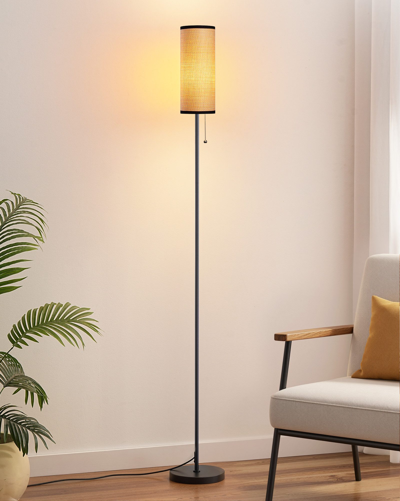 EDISHINE Stehlampe Wohnzimmer, LED wechselbar, Warmweiß, Moderne Stehleuchte Schwarz