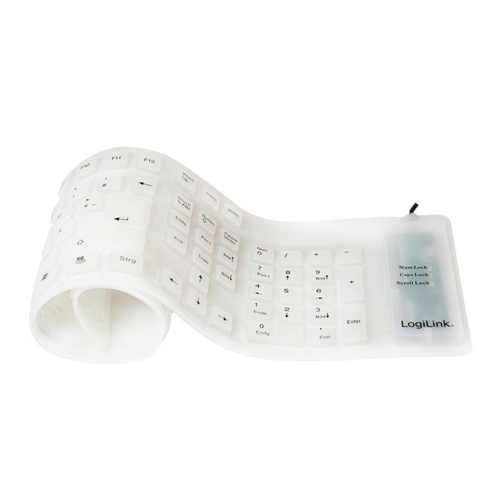 LogiLink USB + PS/2, wasserfeste, weiße flexible Tastatur