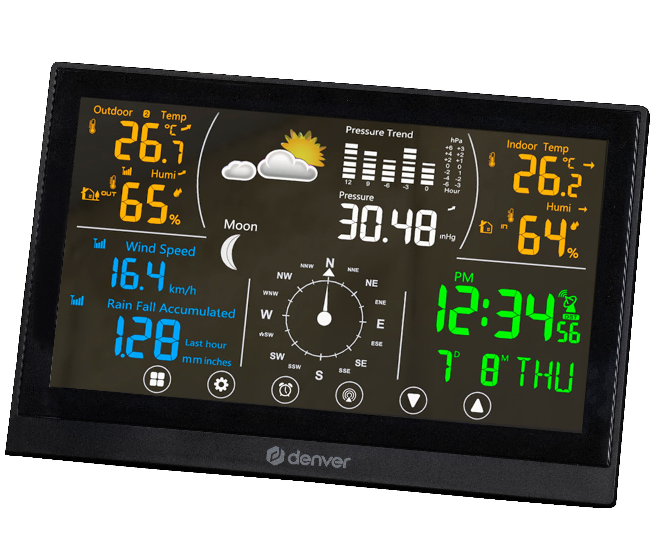 Denver WS-650 Funkwetterstation (Wetterstation mit Uhr und Kalender- Funktion, farbiges Display)