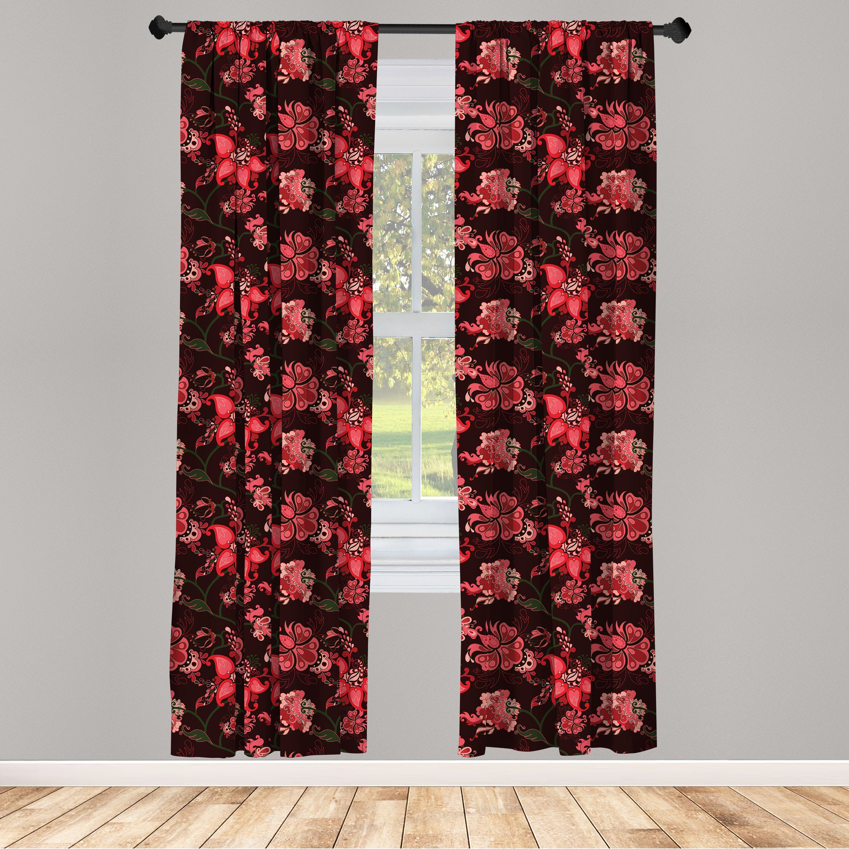 Gardine Vorhang für Wohnzimmer Schlafzimmer Dekor, Abakuhaus, Microfaser, Romantisch Paisley-Blumen-Muster