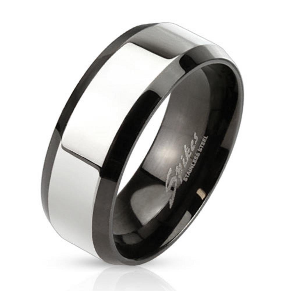 Fingerring Ring silbernes Mittelteil Schwarz aus Edelstahl Herren