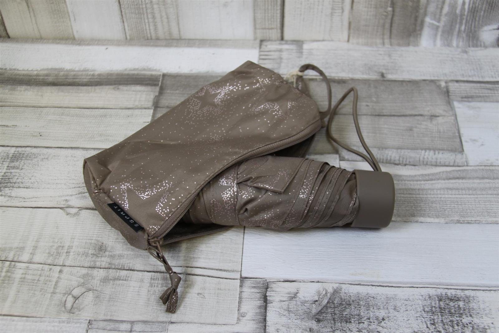 Esprit Taschenregenschirm Taschenschirm beige Glitzersternchen
