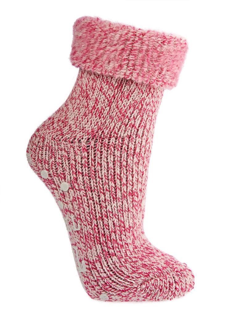 TippTexx 24 ABS-Socken 2 Paar ABS-Stoppersocken Wollsocken für Damen mit Umschlag Pink
