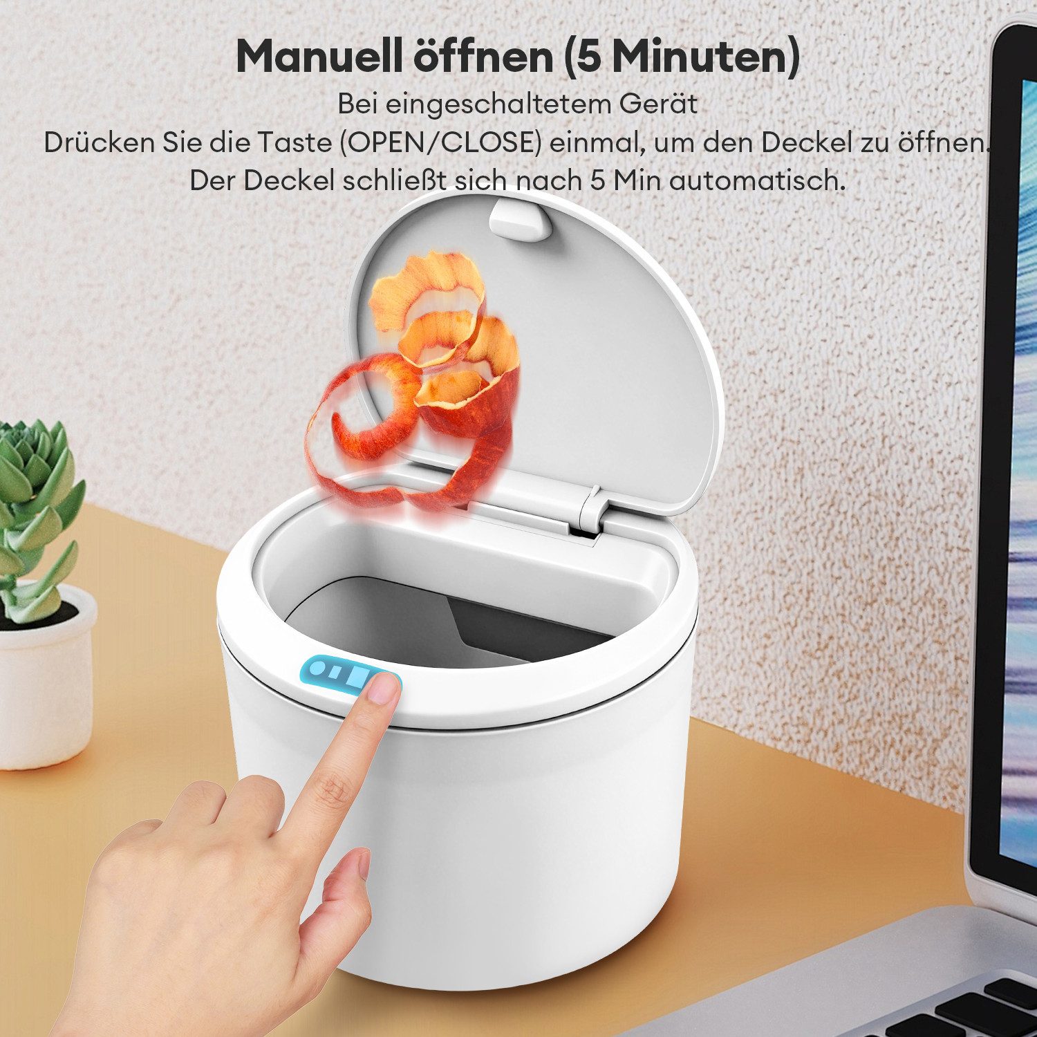 CkeyiN Pro Kosmetikeimer Softclose-Deckel,Mülleimer Intelligenter Sensor,3L,19x18x15 cm, Anti-Geruch Abfalleimer,Automatischer/Manueller Start,für Büro