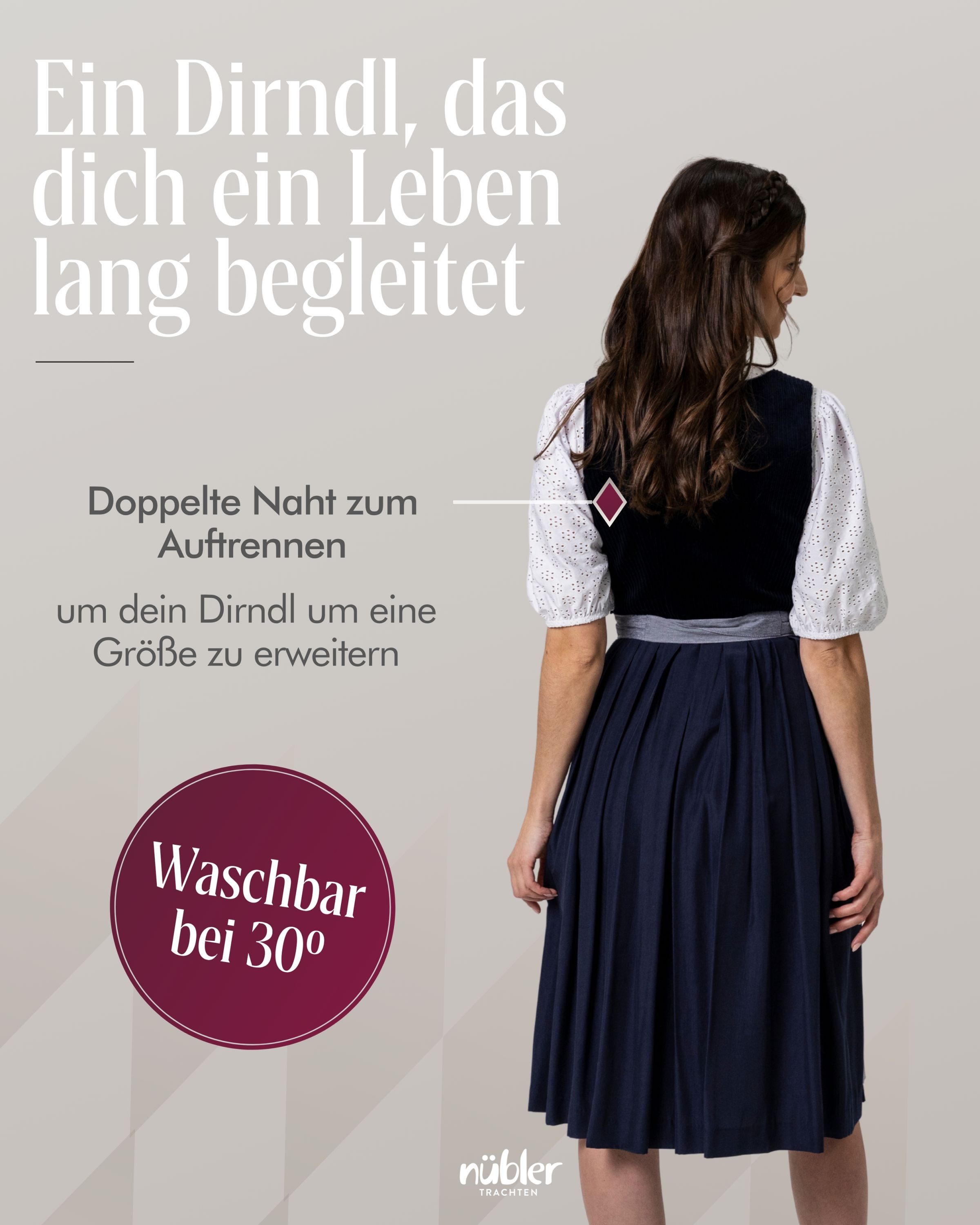 Nübler Dirndl Maxidirndl Florentine in Saphirblau von Nübler - Rocklänge 70 cm