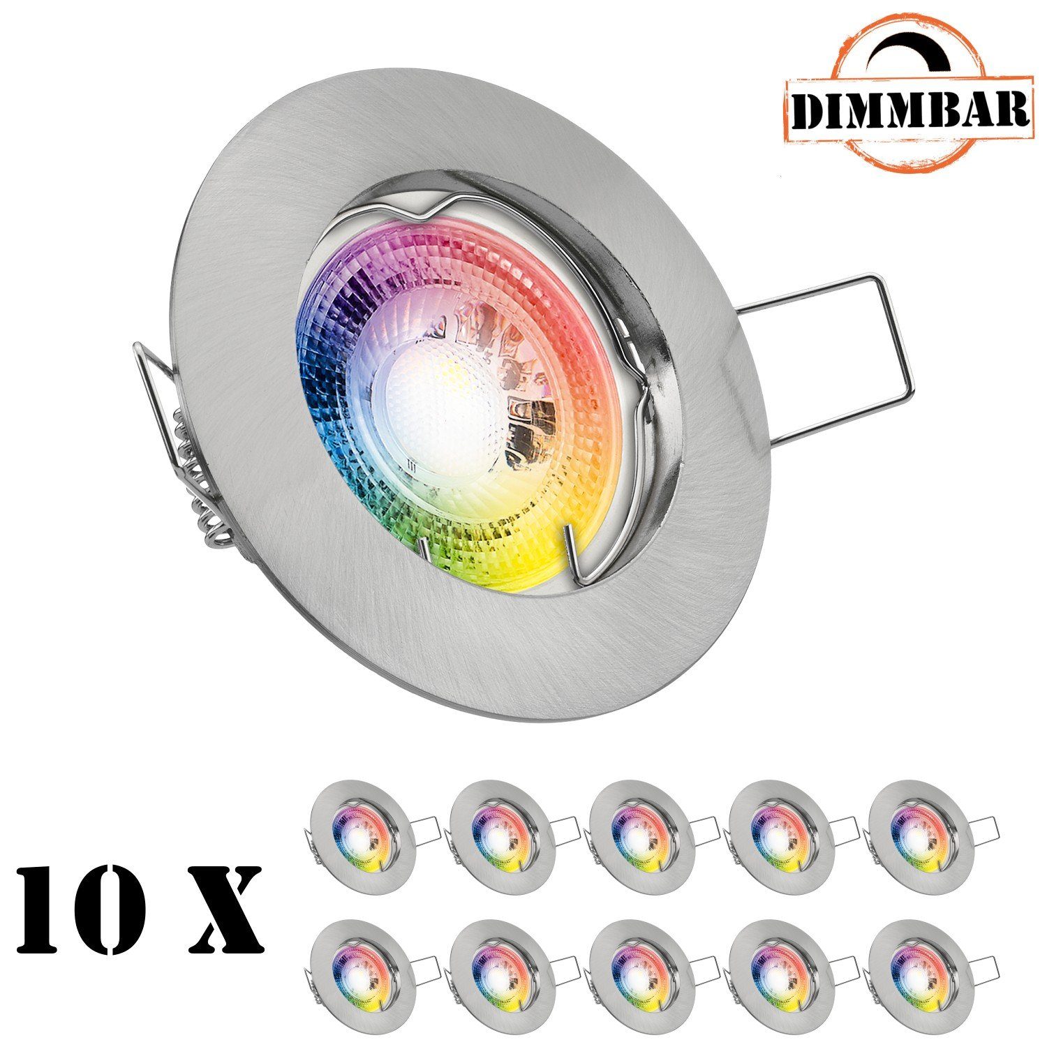 RGB m LED in GU10 edelstahl Einbaustrahler 10er / gebürstet Einbaustrahler LED silber LEDANDO Set