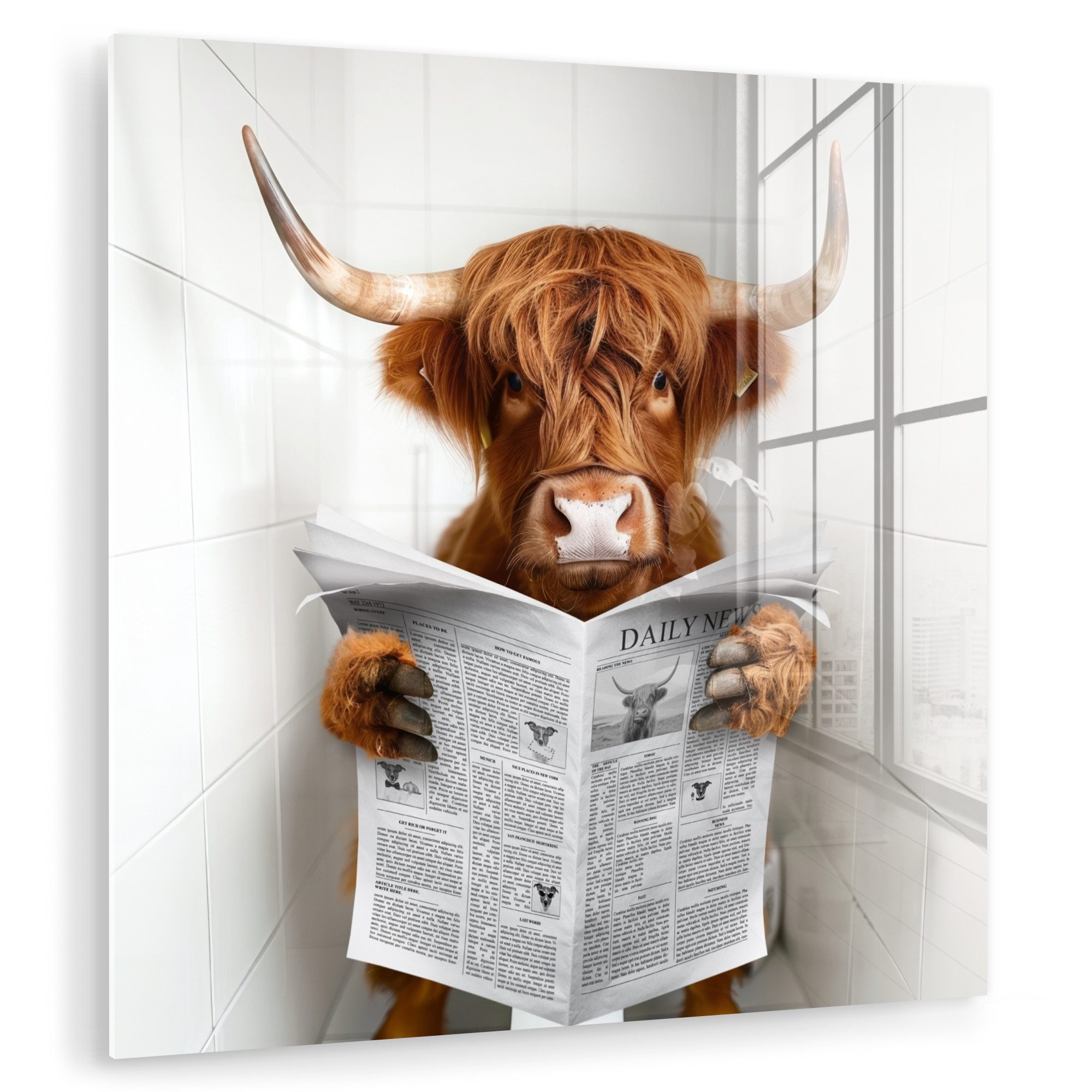 Acrylglasbild Schottischer Highlander - Tier - Zeitung - Toilette