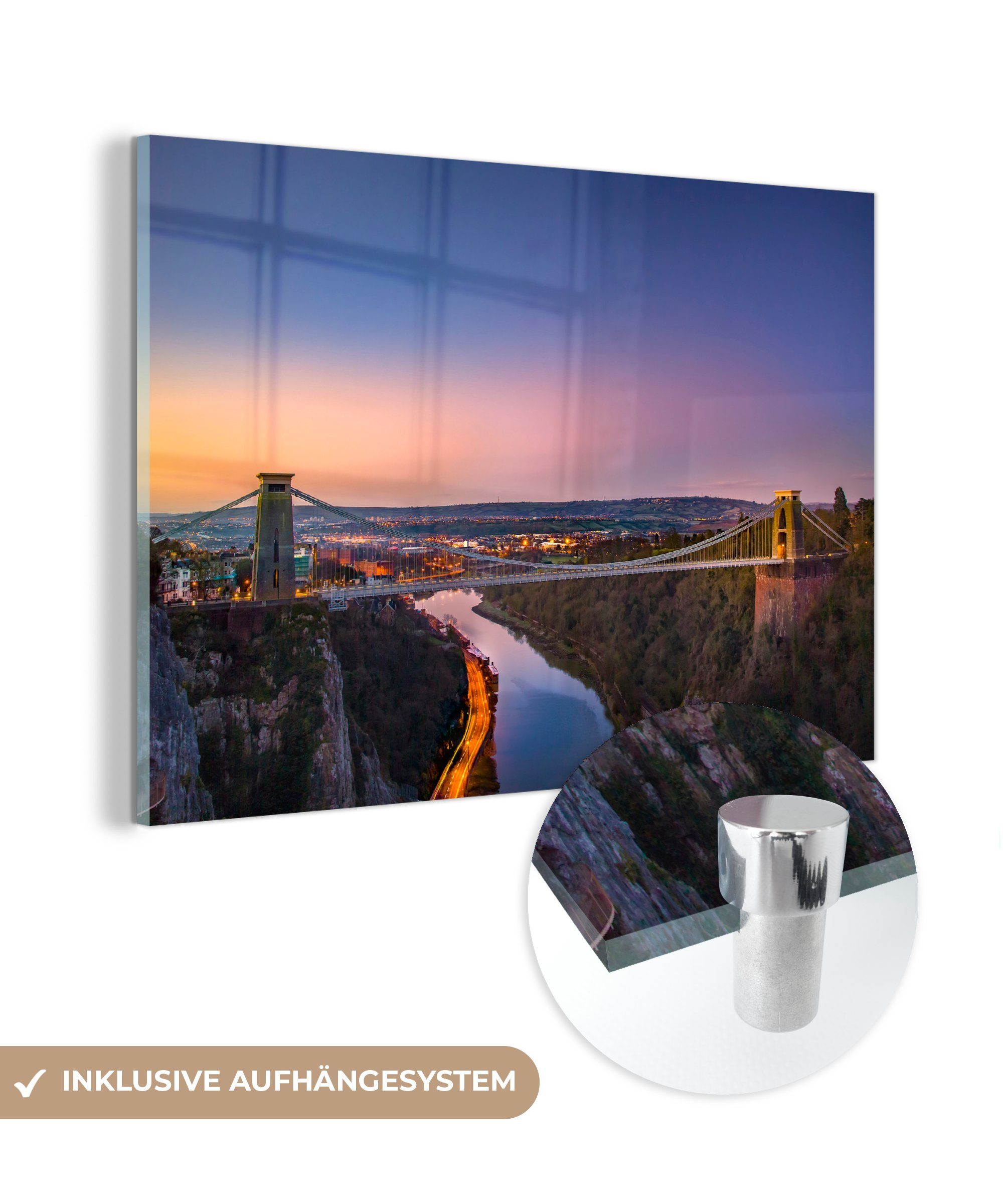 MuchoWow Acrylglasbild Clifton-Hängebrücke über den Fluss Avon im europäischen Bristol, (1 St), Acrylglasbilder Wohnzimmer & Schlafzimmer