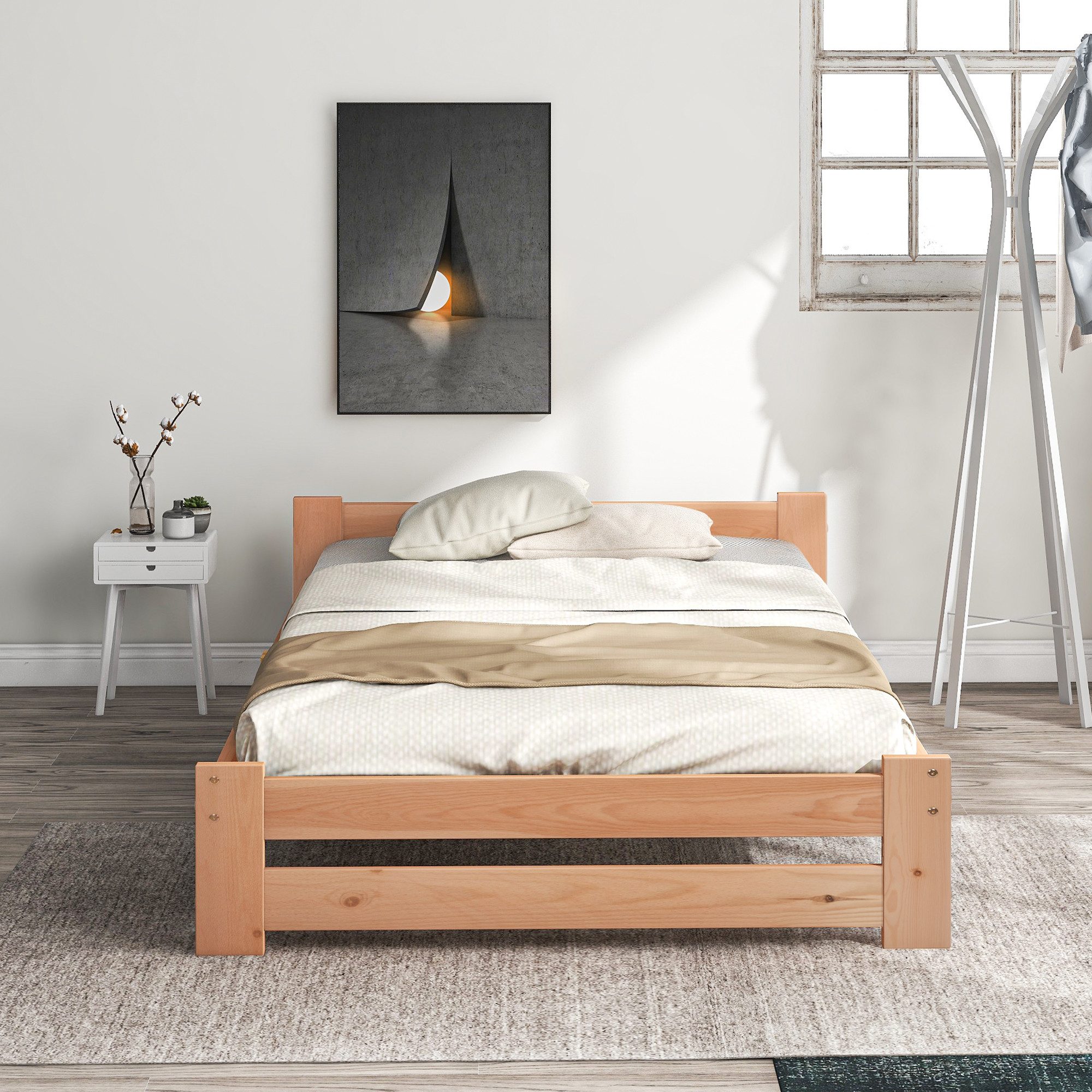 Flieks Futonbett, Einzelbett Massivholzbett mit Kopfteil günstig online kaufen