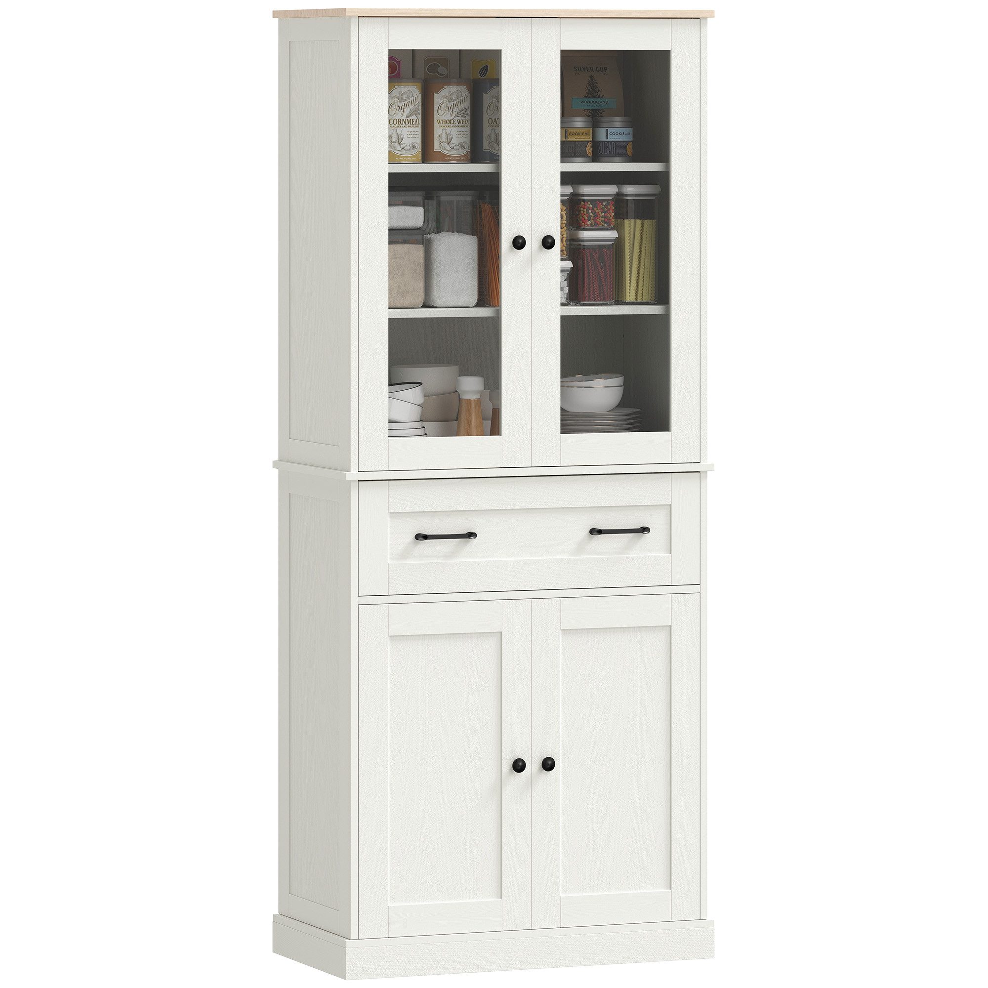 HOMCOM Hochschrank mit verstellbaren Regalboden (Buffetschrank, 1-St., Vorratsschrank) für Küche, Wohnzimmer, Esszimmer Cremeweiß, 76 x 40 x 182,5 cm – Bild 2 von 5