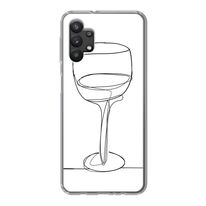 MuchoWow Handyhülle Einzeilige Illustration eines Weinglases Handyhülle Samsung Galaxy A32 5G Smartphone-Bumper Print Handy