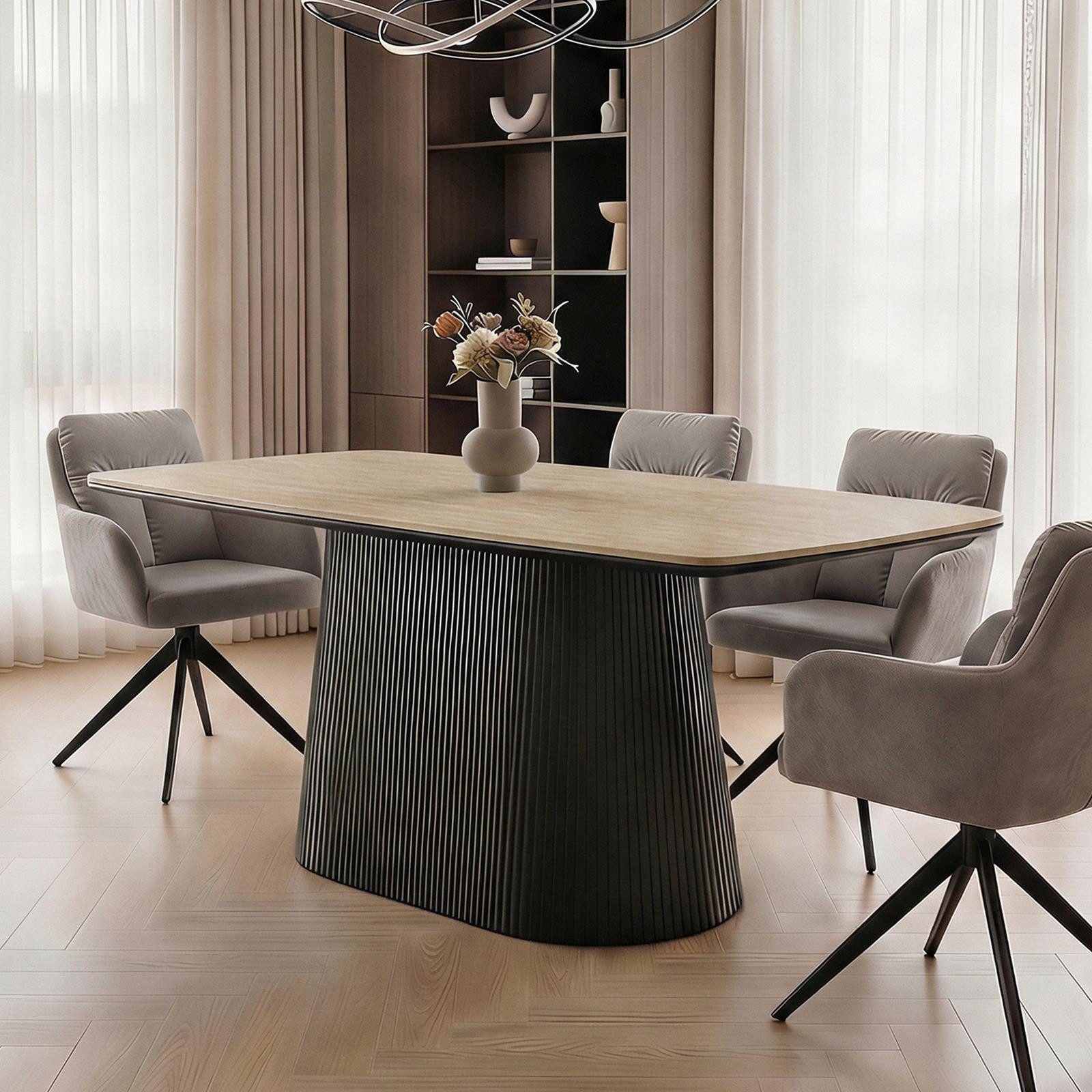 IDIMEX Esstisch GRANO, Esszimmertisch 180x90 cm Keramikplatte in Travertinoptik Beige/Schwarz