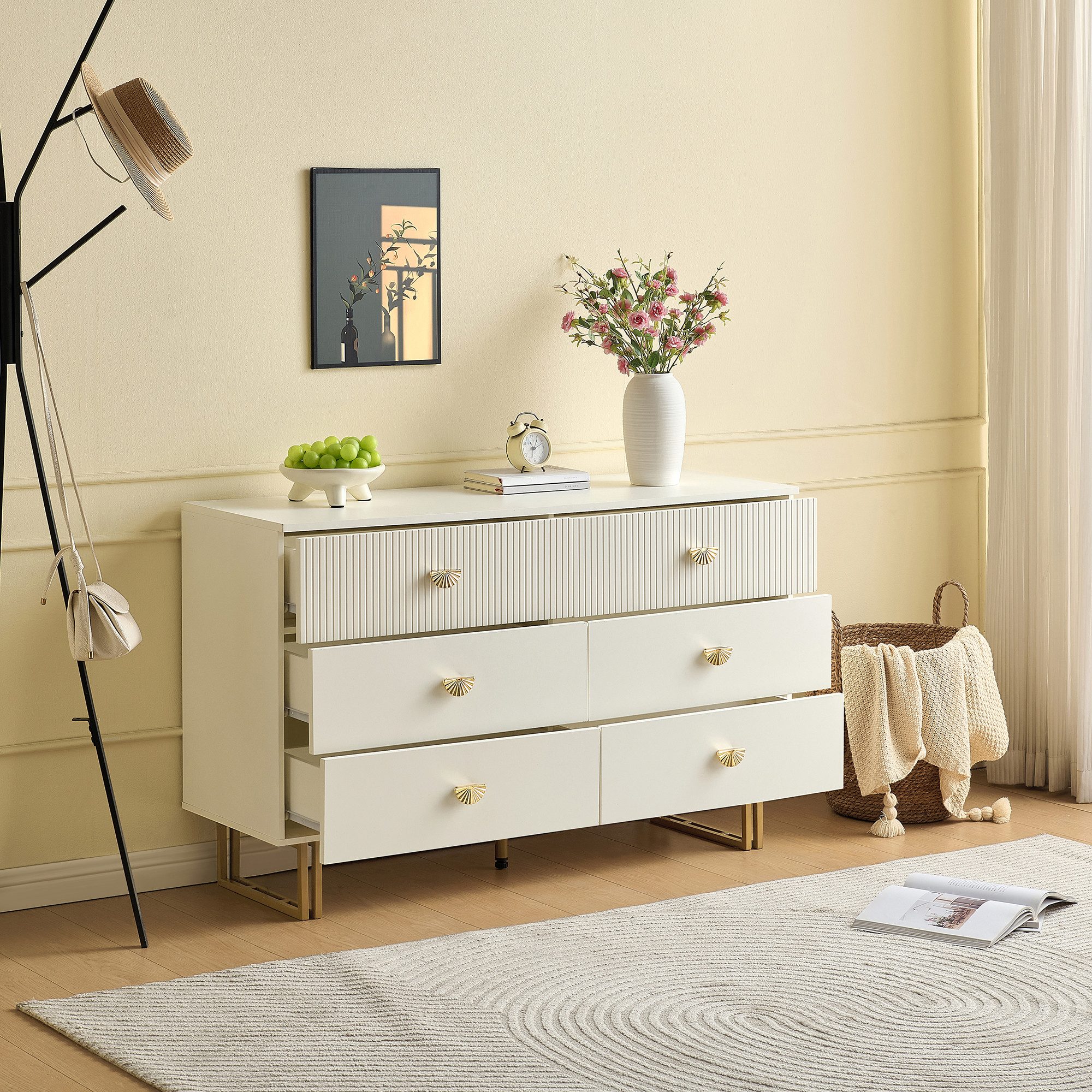 Sideboard mit Stahlbeinen,Aufwahrungsschrank Beistellschrank mit Schubladen