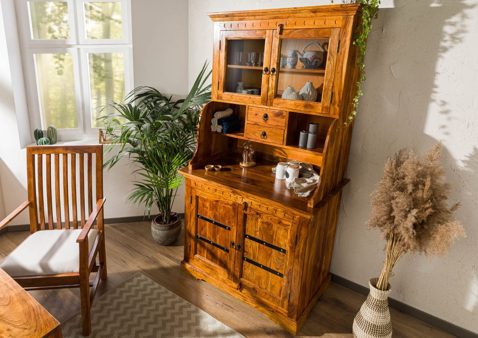 Massivmoebel24 Buffet OXFORD (Buffet Akazie 106x60x196 honig lackiert OXFORD #0510) Buffet Akazie 106x60x196 honig lackiert OXFORD #0510