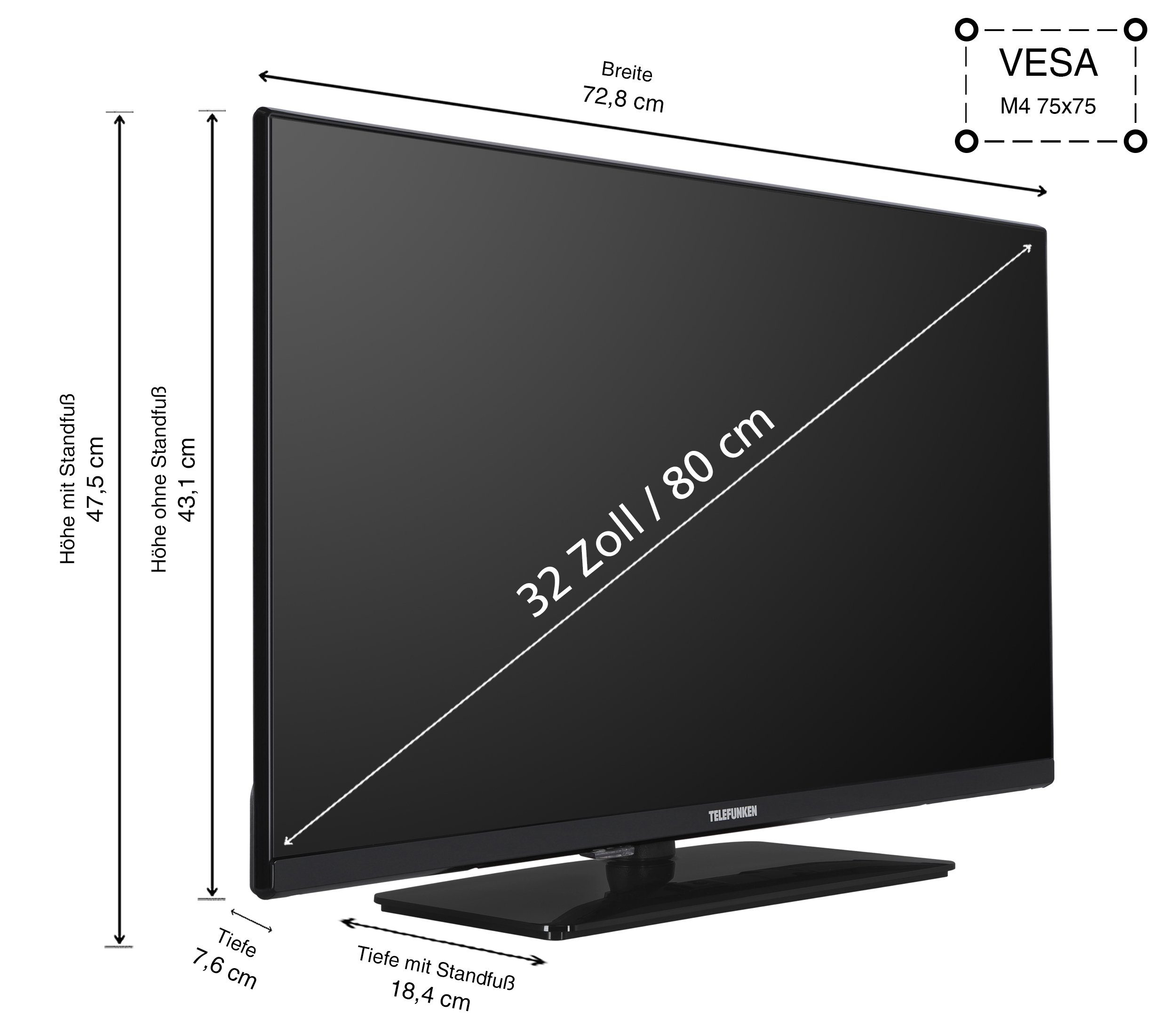 Telefunken XH32N750M LCD-LED Fernseher (80 cm/32 schwarz ! RABATT: 11.76%