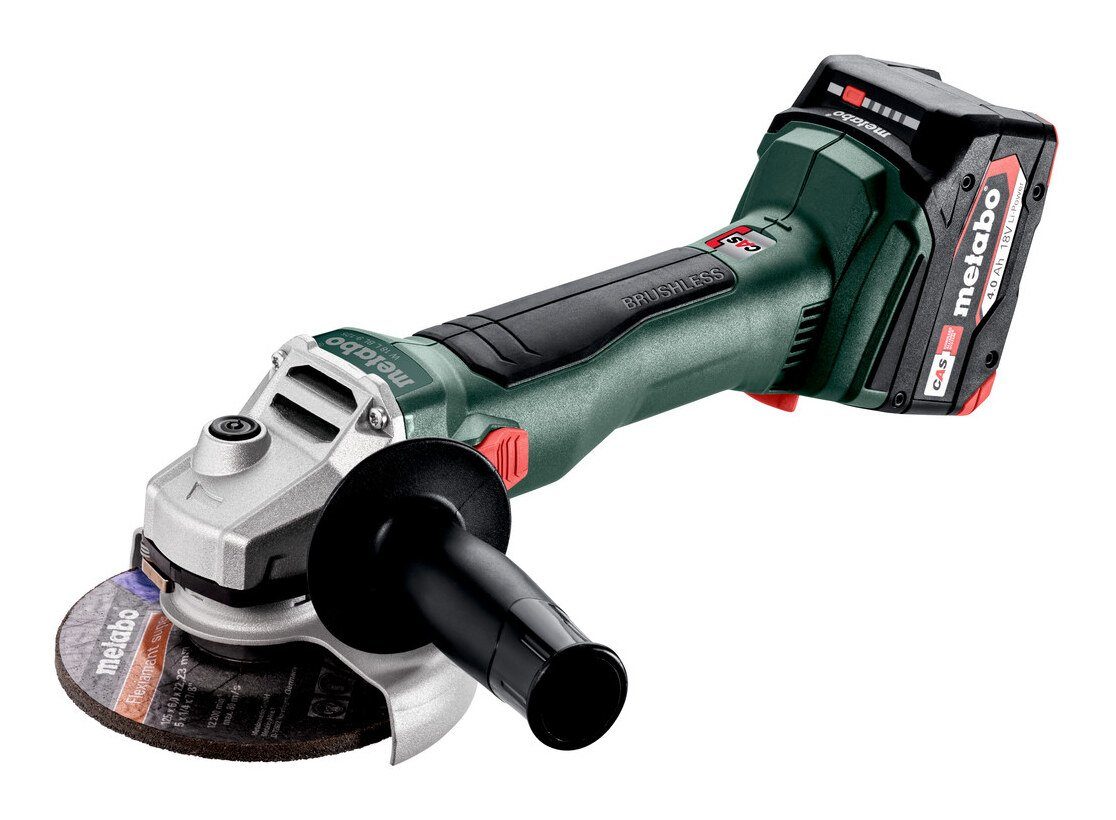 metabo Akku-Winkelschleifer W 18 L BL 9-125, max. 10000 U/min, 2 x 4 Ah Li-Ion in metaBox 165 L