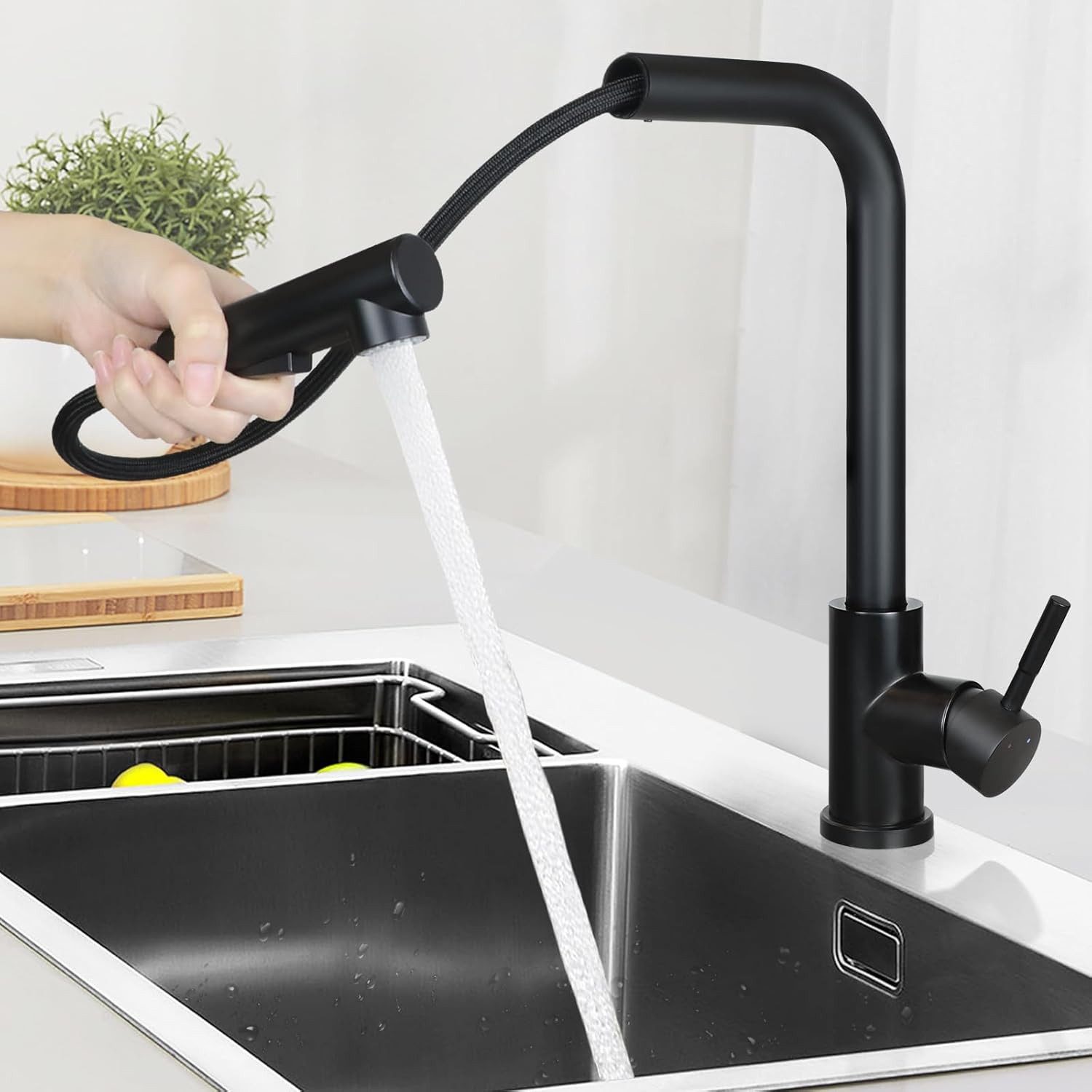 ZMH Küchenarmatur Ausziehbar mit Brause Mischbatterie mit 2 Strahlarten Kitchen (Set, 7-St., 1. Waschtischarmatur 2. Schwerkraft Kugel 3. Schlauch(60CM) 360° Drehbar Mit Brause Hochdruck Küchenwasserhahn