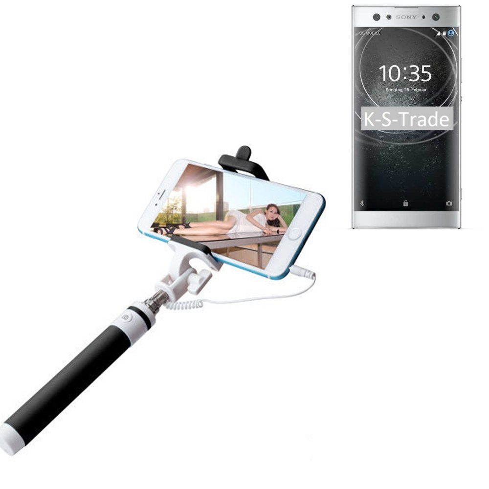 K-S-Trade Für Sony Xperia XA2 Ultra Selfie Stick Selfiestick Kabelgebunden Monopod Mit Kabel Stab Stange Selfportrait Handheldstick Für Sony Xperia XA2 Ultra Schwarz 